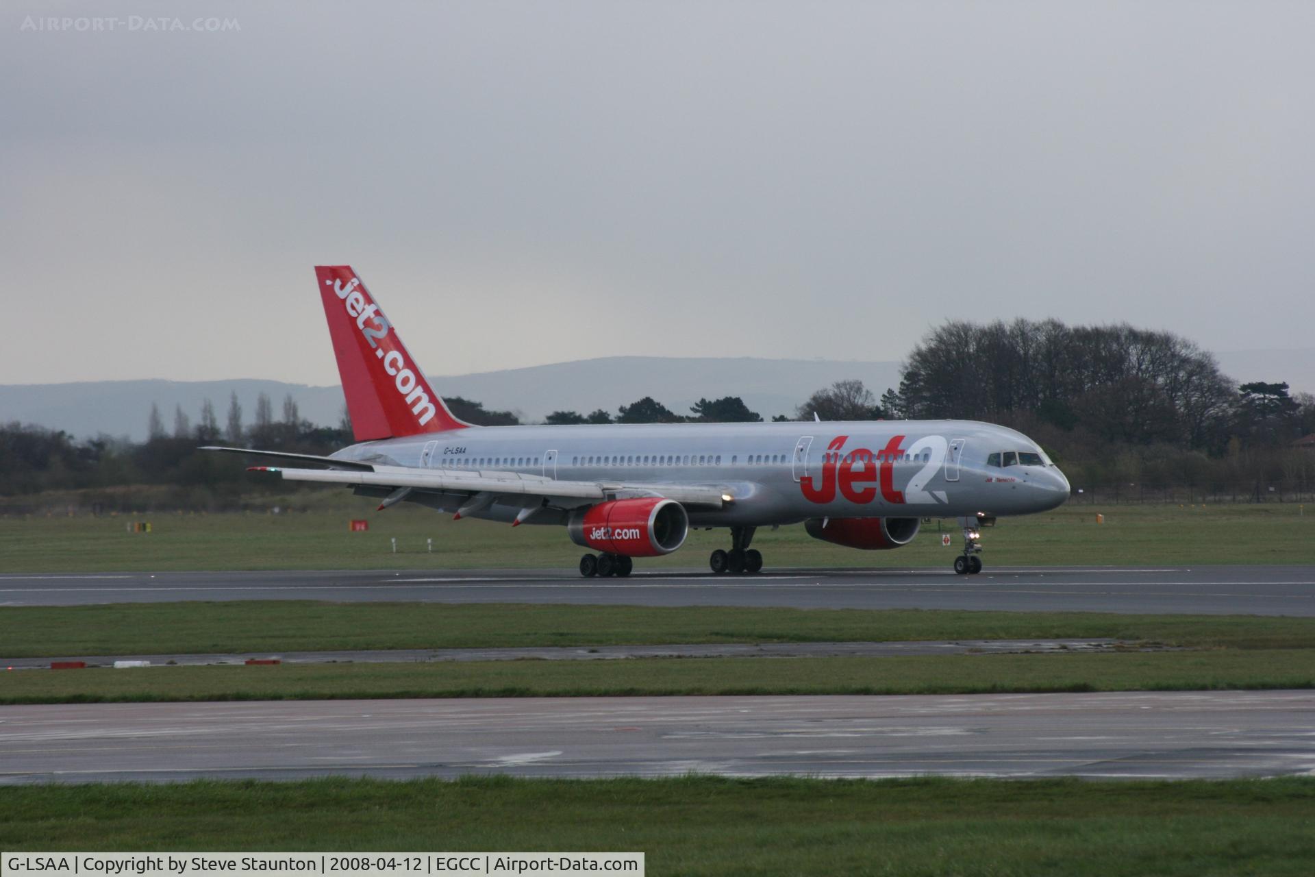 G-LSAA, 1988 Boeing 757-236 C/N 24122, Taken at Manchester Airport on a typical showery April day