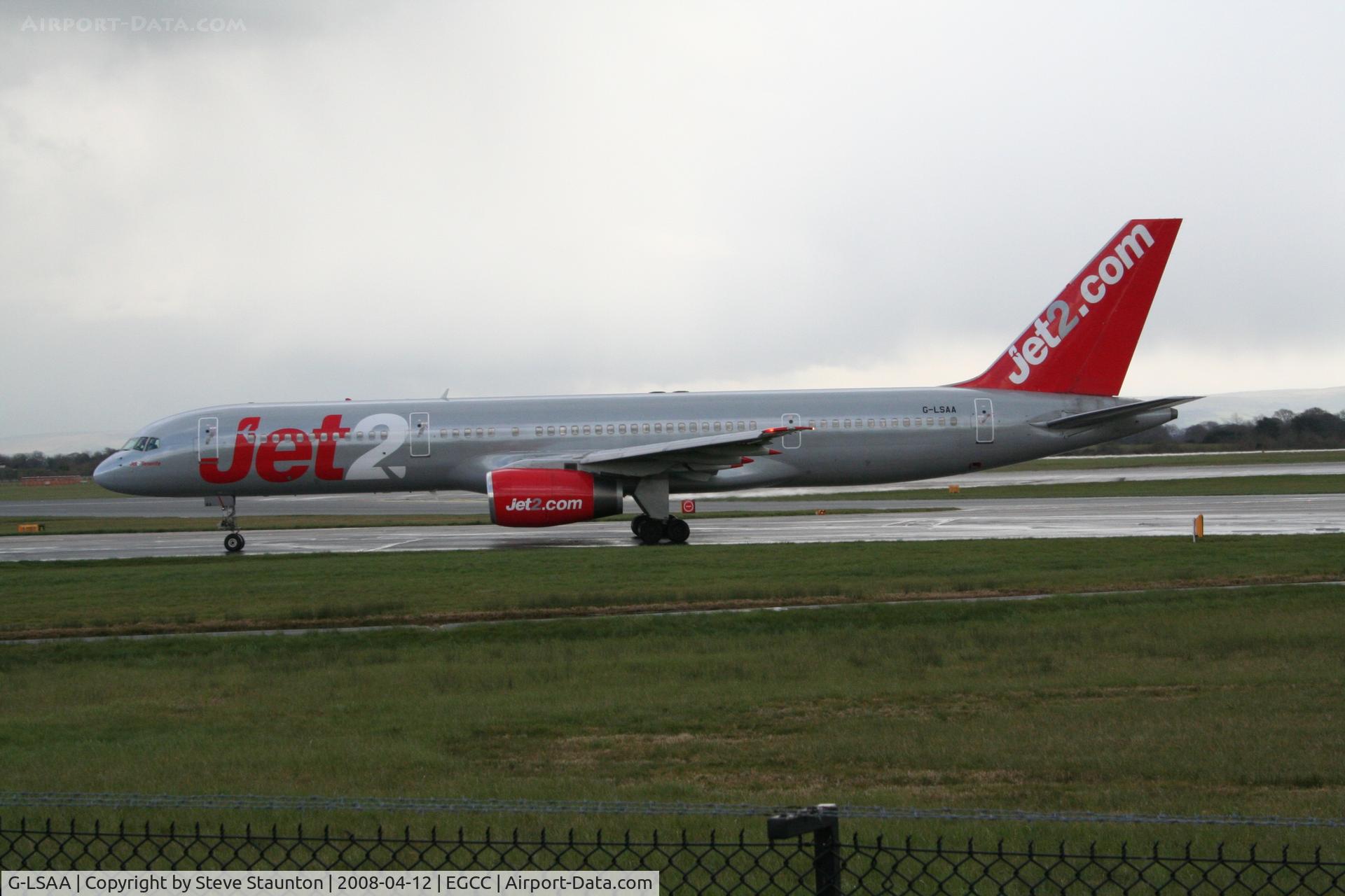 G-LSAA, 1988 Boeing 757-236 C/N 24122, Taken at Manchester Airport on a typical showery April day