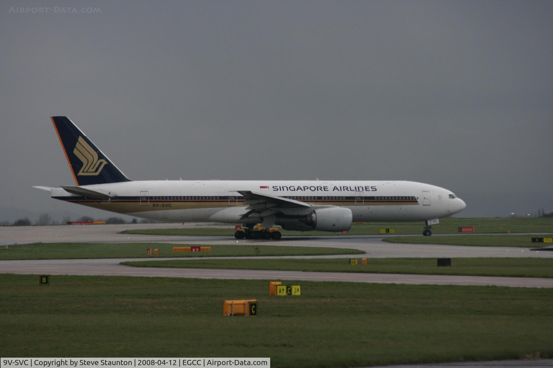 9V-SVC, 2001 Boeing 777-212/ER C/N 28526, Taken at Manchester Airport on a typical showery April day