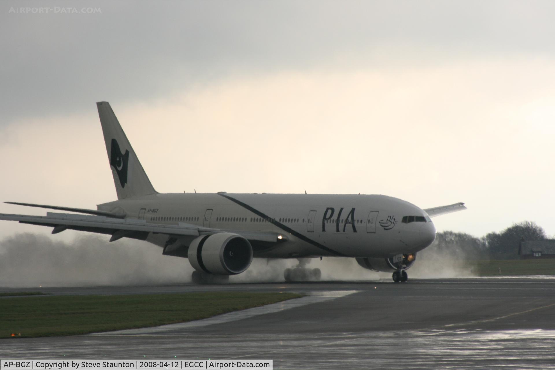 AP-BGZ, 2005 Boeing 777-240/LR C/N 33782, Taken at Manchester Airport on a typical showery April day