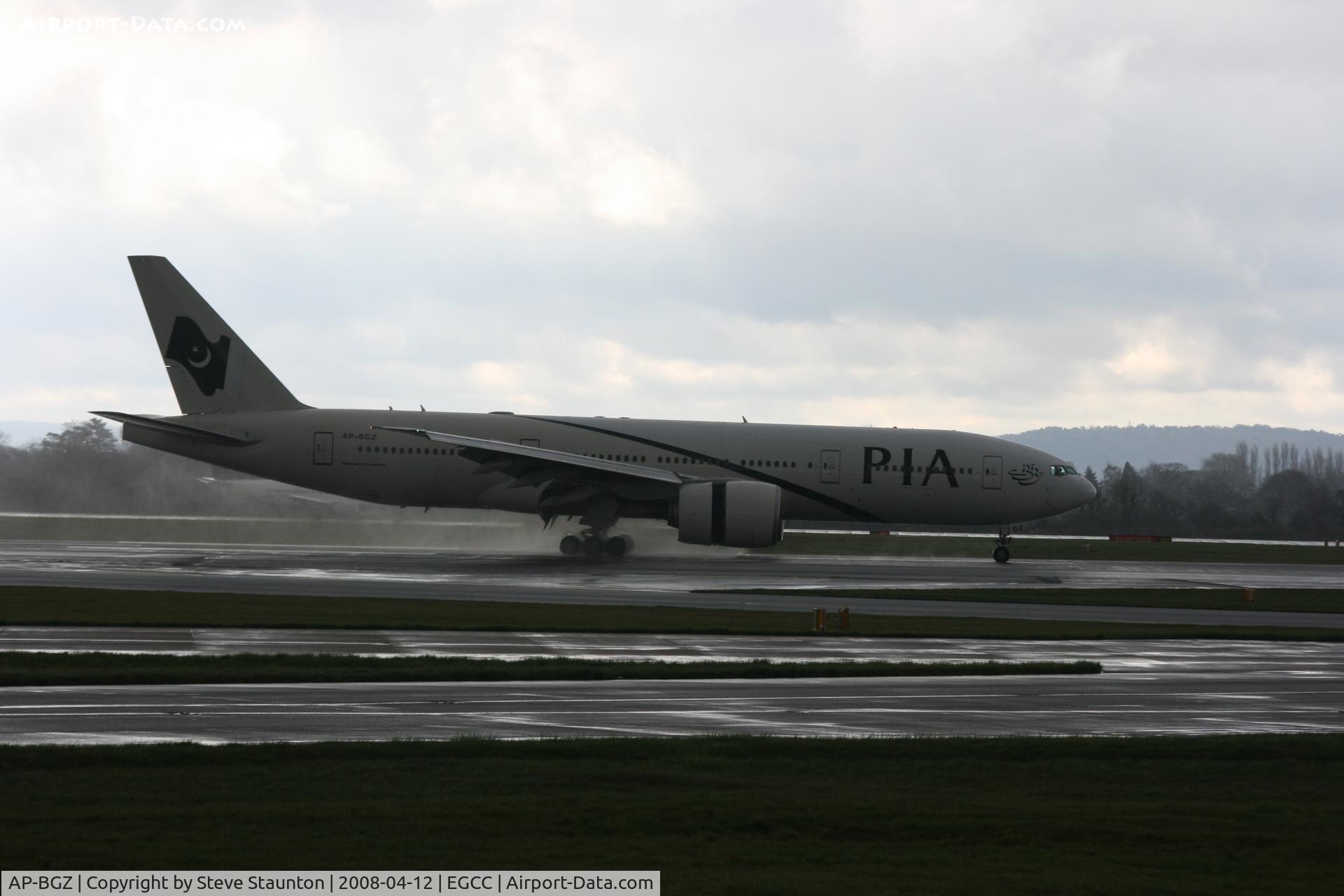 AP-BGZ, 2005 Boeing 777-240/LR C/N 33782, Taken at Manchester Airport on a typical showery April day