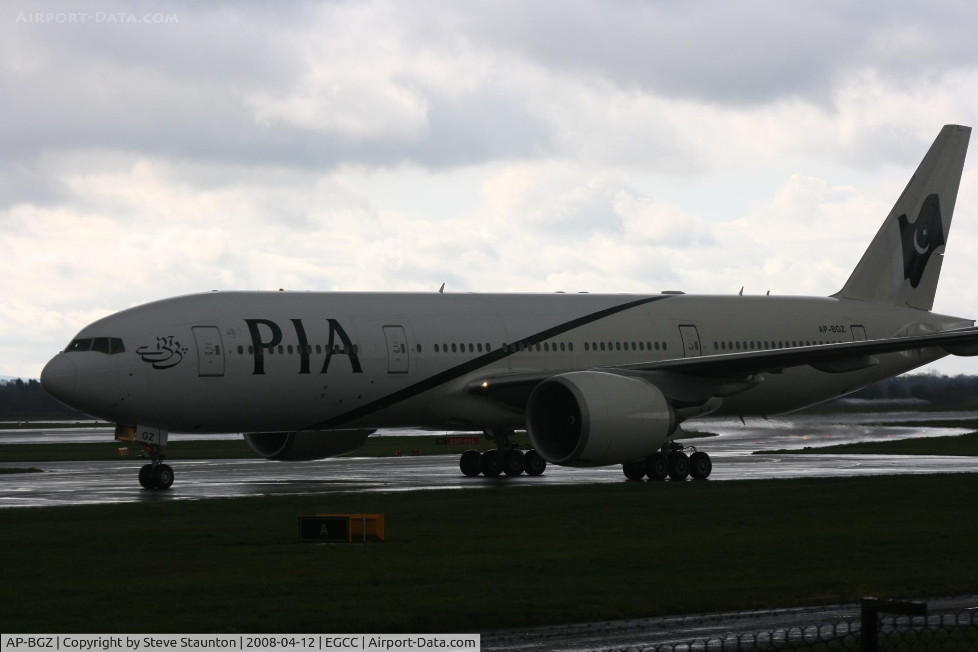 AP-BGZ, 2005 Boeing 777-240/LR C/N 33782, Taken at Manchester Airport on a typical showery April day