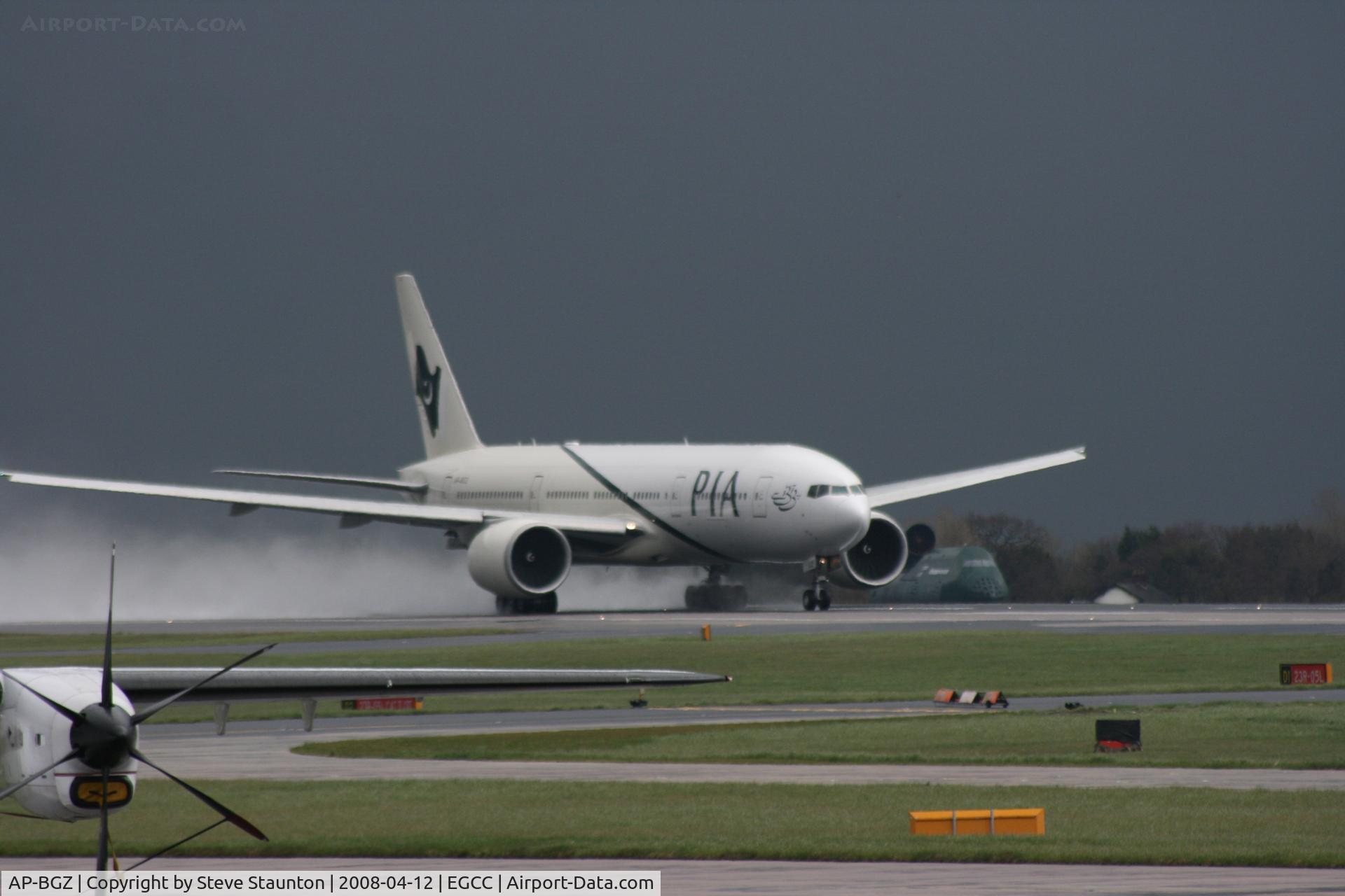 AP-BGZ, 2005 Boeing 777-240/LR C/N 33782, Taken at Manchester Airport on a typical showery April day