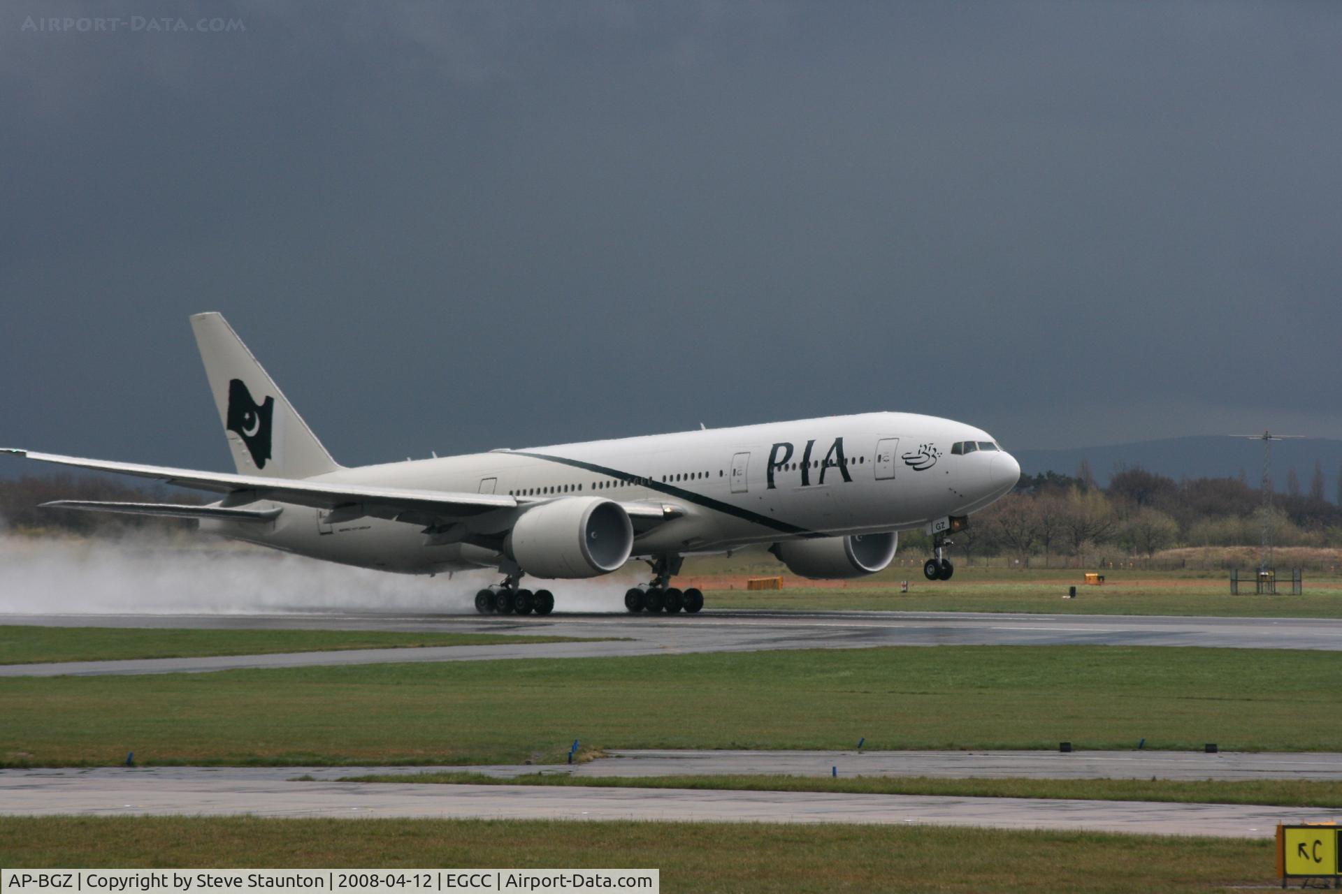 AP-BGZ, 2005 Boeing 777-240/LR C/N 33782, Taken at Manchester Airport on a typical showery April day