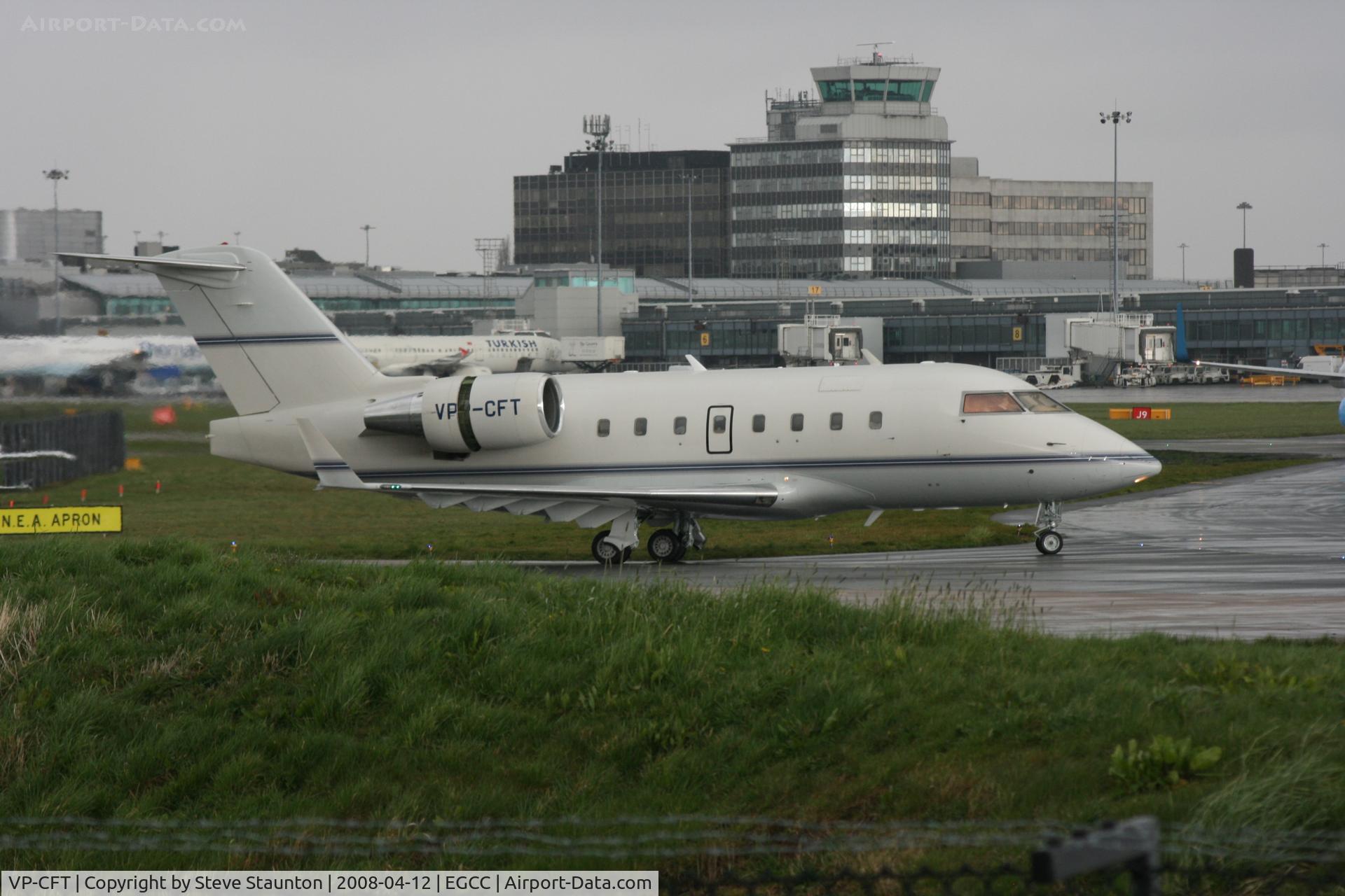 VP-CFT, 1990 Canadair Challenger 601-3A (CL-600-2B16) C/N 5067, Taken at Manchester Airport on a typical showery April day