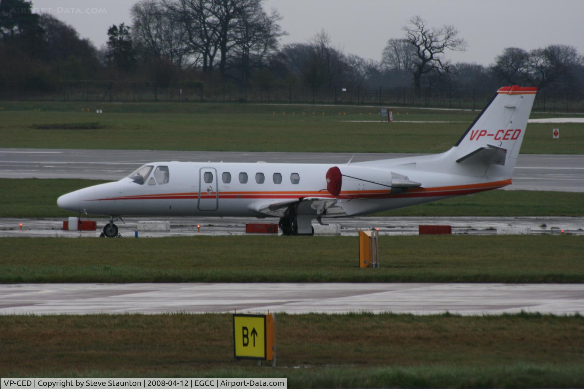 VP-CED, 1999 Cessna 550 Citation Bravo C/N 550-0870, Taken at Manchester Airport on a typical showery April day