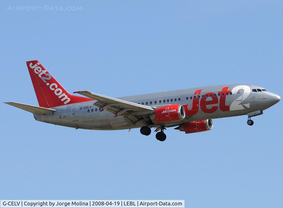 G-CELV, 1986 Boeing 737-377 C/N 23661, Clear to land RWY 25R.