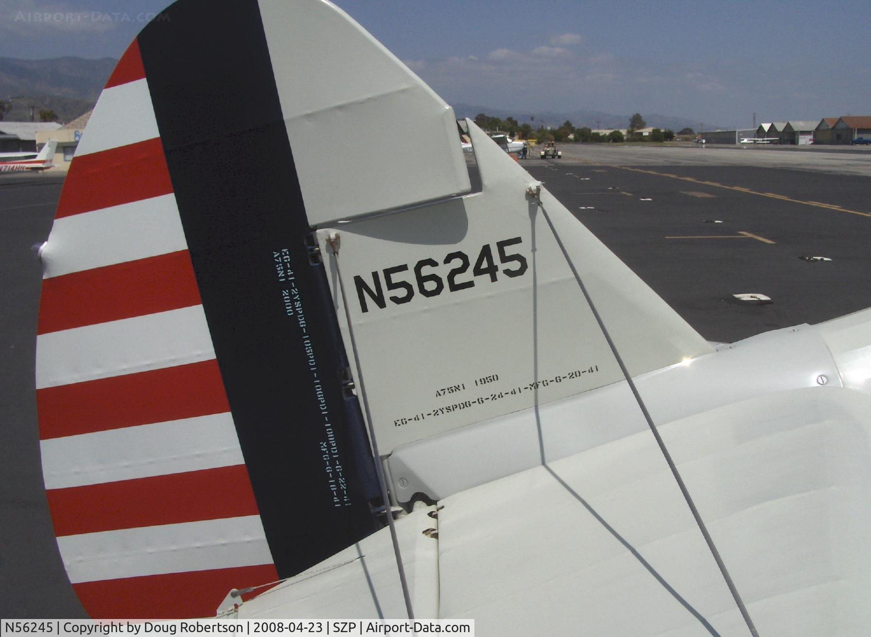N56245, 1941 Boeing A75N1(PT17) C/N 75-4284, 1942 Boeing Stearman A75N1 (PT17), Jacobs R755-B2M 275 Hp upgrade, tail data