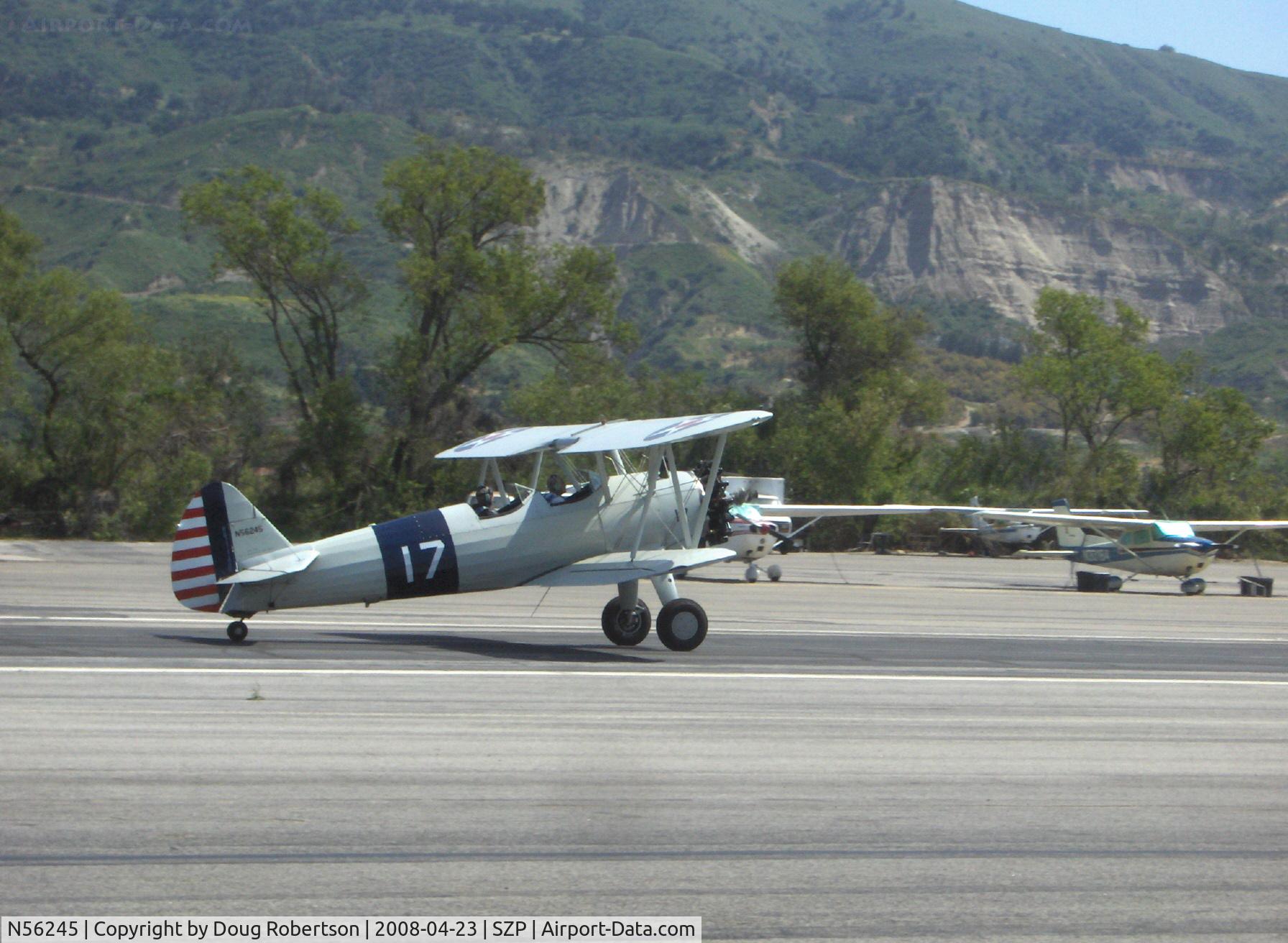 N56245, 1941 Boeing A75N1(PT17) C/N 75-4284, 1942 Boeing Stearman A75N1 (PT17), Jacobs R755-B2M 275 Hp upgrade, takeoff roll Rwy 22