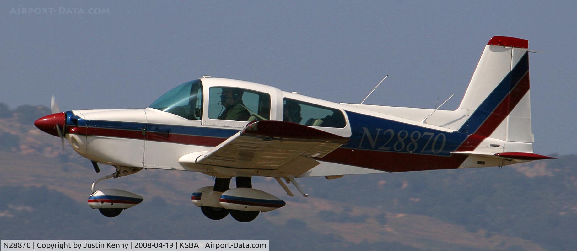 N28870, 1978 Grumman American AA-5B Tiger C/N AA5B0875, N28870 Landing on runway 25 at KSBA