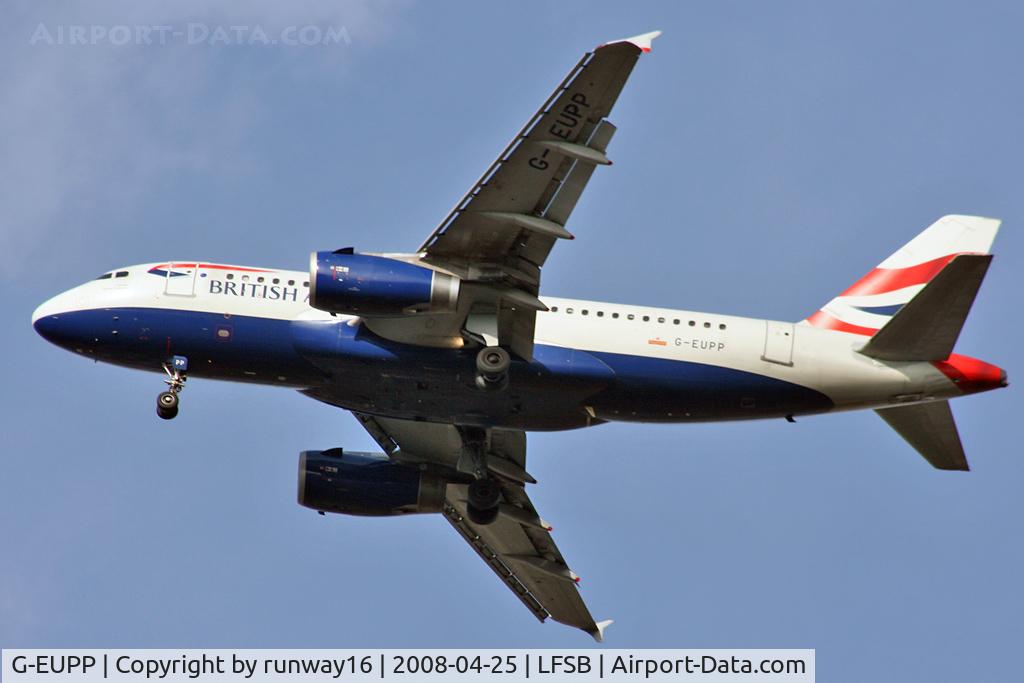 G-EUPP, 2000 Airbus A319-131 C/N 1295, British inbound from LHR landing on rwy 34