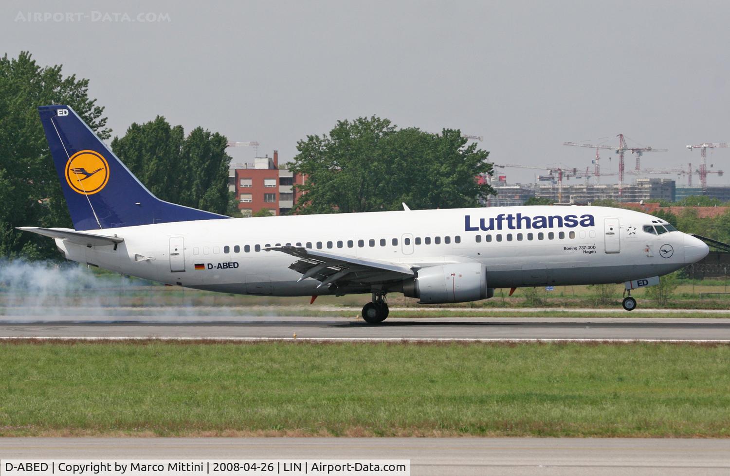 D-ABED, 1991 Boeing 737-330 C/N 25215, Landing at Milano LIN