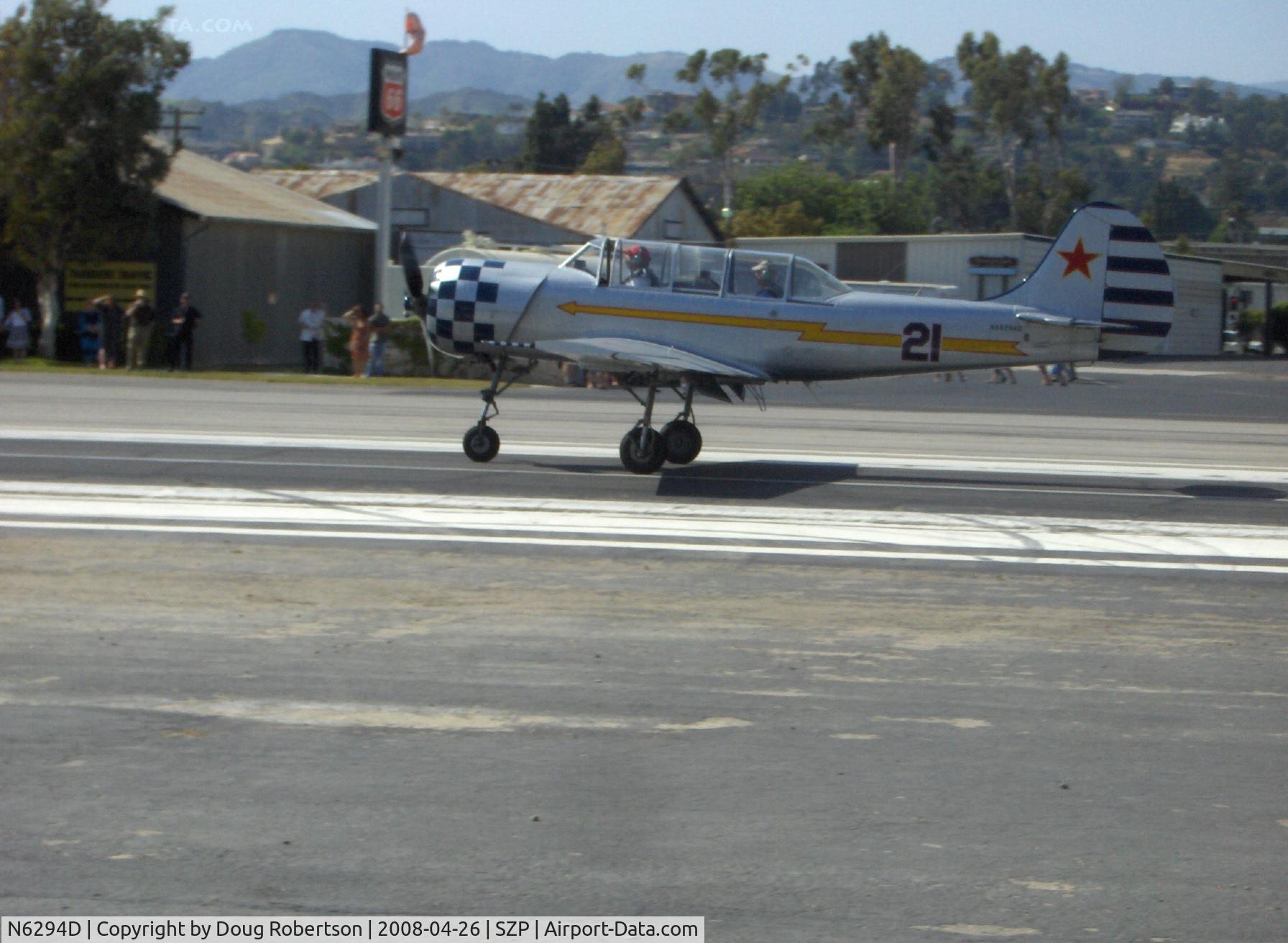 N6294D, 1983 Yakovlev Yak-52 C/N 833611, 1983 Yakovlev YAK 52, Vedeneev (Ivchenko) MP-14 360 Hp radial, landing roll Rwy 22