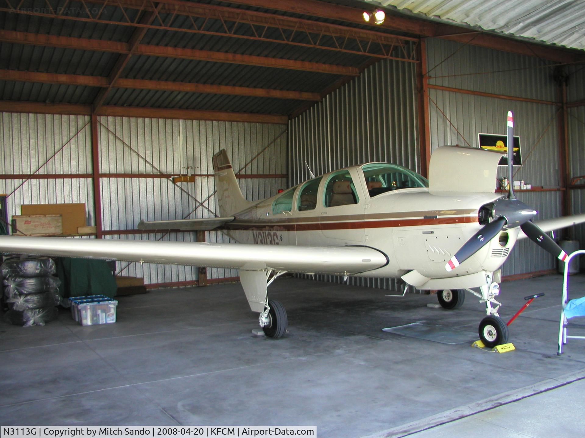 N3113G, 1988 Beech F33A Bonanza C/N CE-1252, Parked inside the hangar.