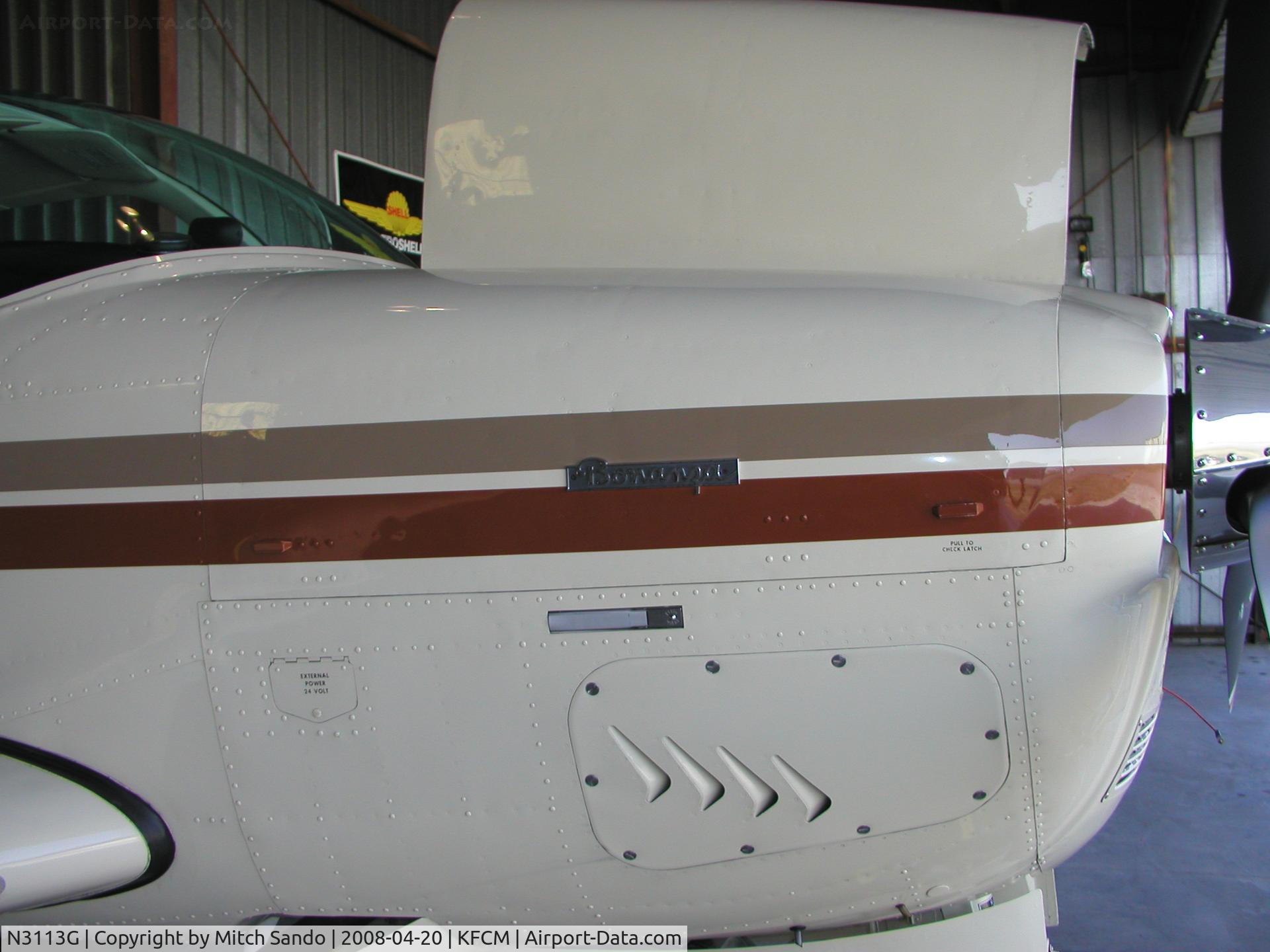 N3113G, 1988 Beech F33A Bonanza C/N CE-1252, Parked inside the hangar.