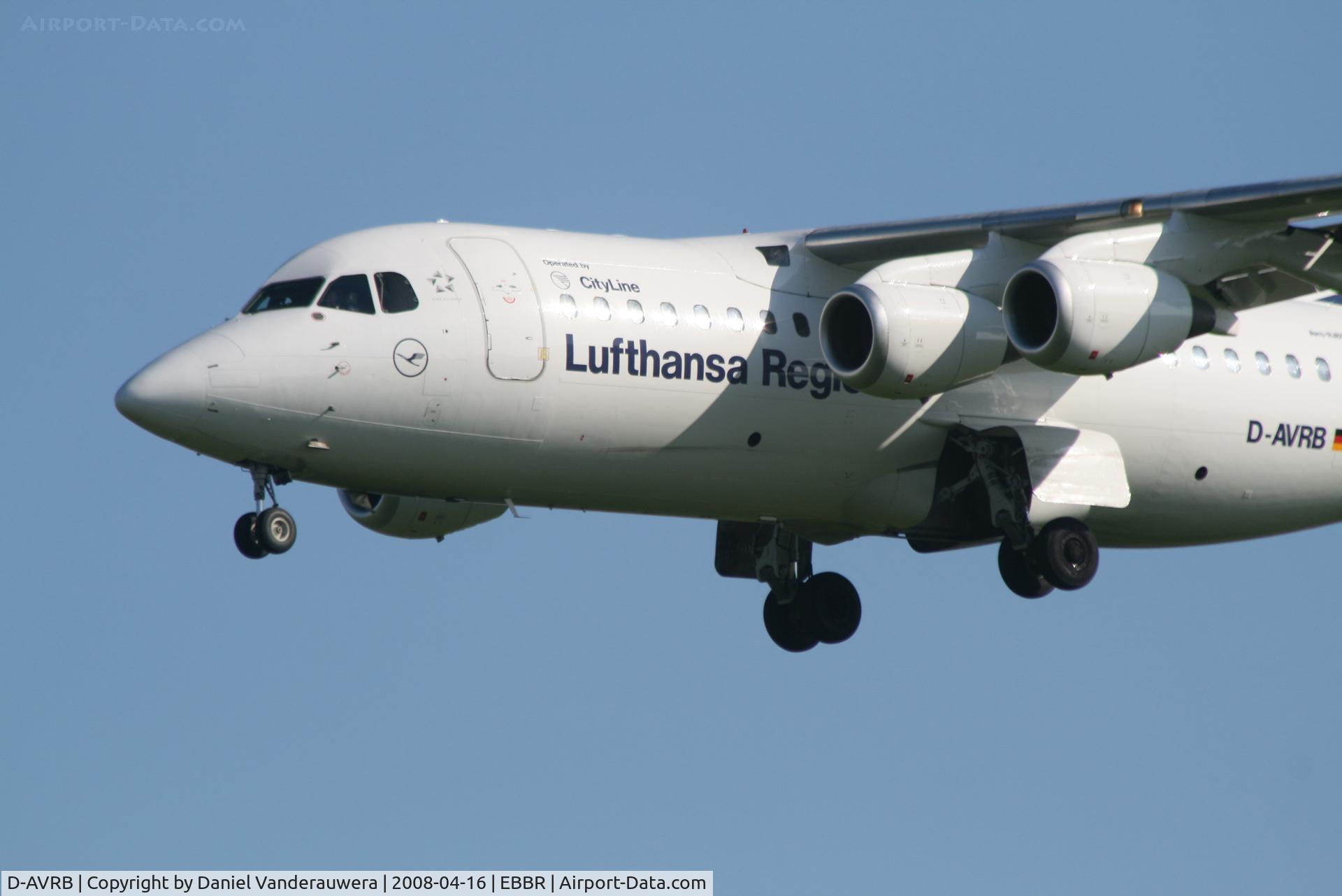 D-AVRB, 1994 British Aerospace Avro 146-RJ85 C/N E.2253, arrival of flight LH4602 to rwy 25L