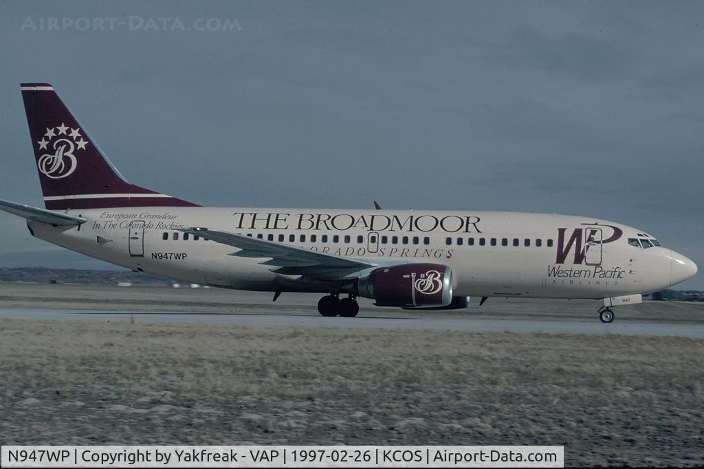 N947WP, 1986 Boeing 737-3B7 C/N 23376, Western Pacific Boeing 737-300
