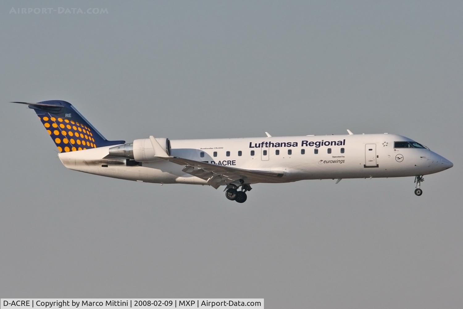 D-ACRE, 2002 Bombardier CRJ-200ER (CL-600-2B19) C/N 7607, Landing at Milano MXP