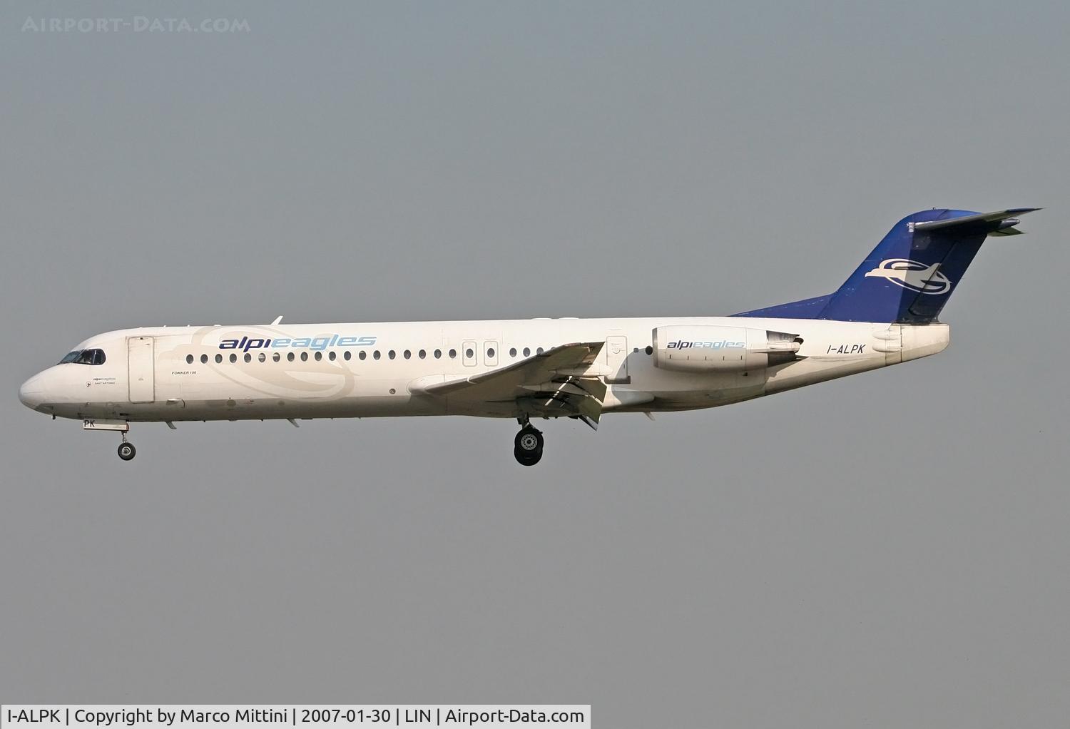 I-ALPK, 1987 Fokker 100 (F-28-0100) C/N 11244, Landing at Milano Linate