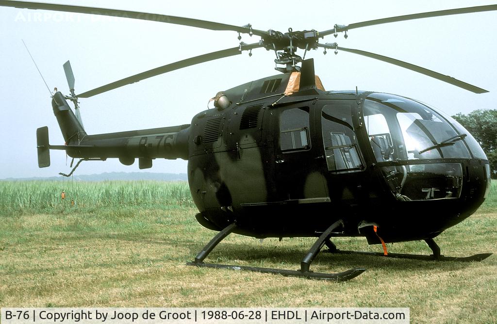 B-76, 1979 MBB Bo-105CB C/N S-276, During the 1988 air show many Bolkow helicopters were on show. It was the last ever air show on Deelen air base, that is directly adjecent to the Hoge Veluwe National Nature Reserve.