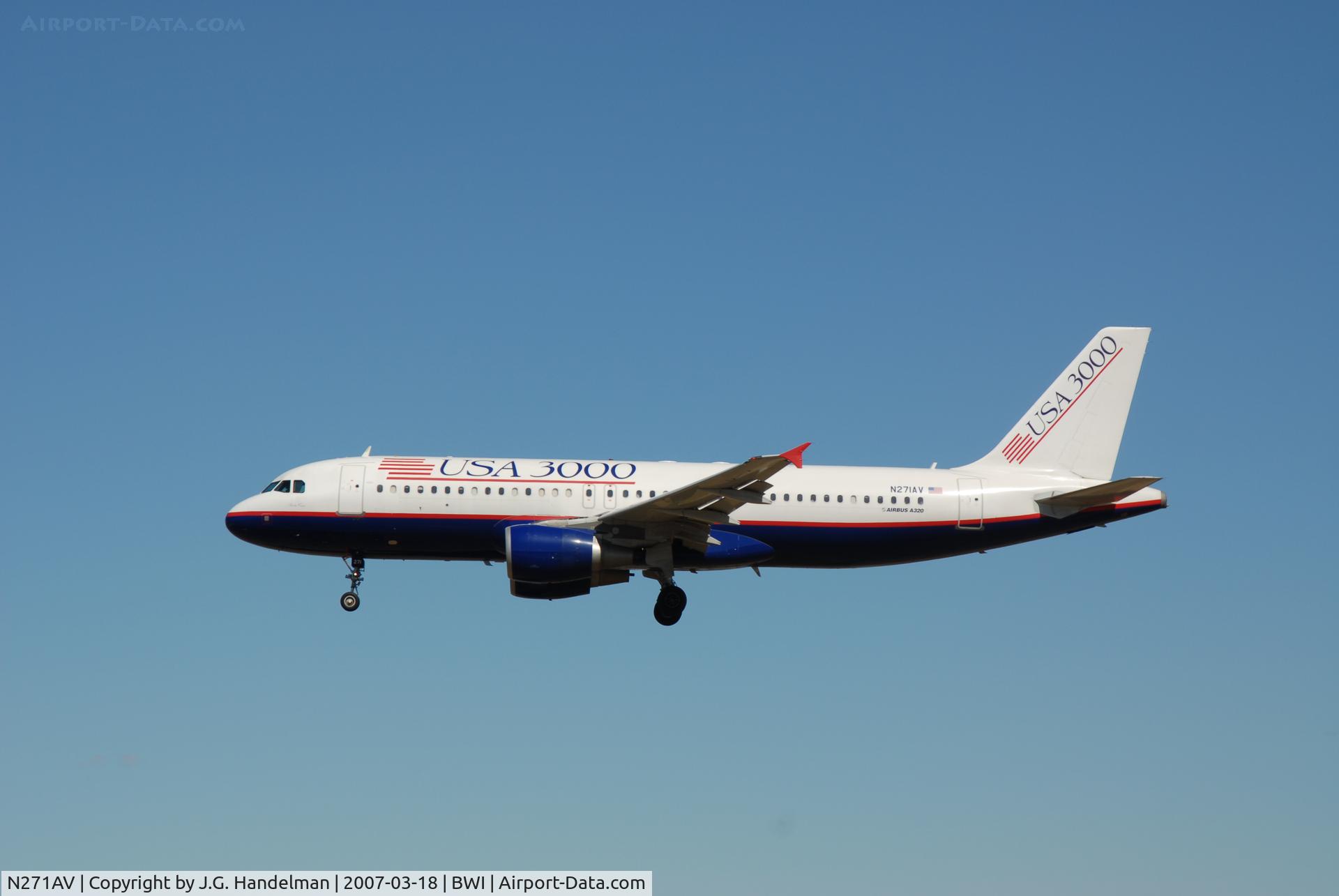 N271AV, 2004 Airbus A320-214 C/N 2327, On final at BWI