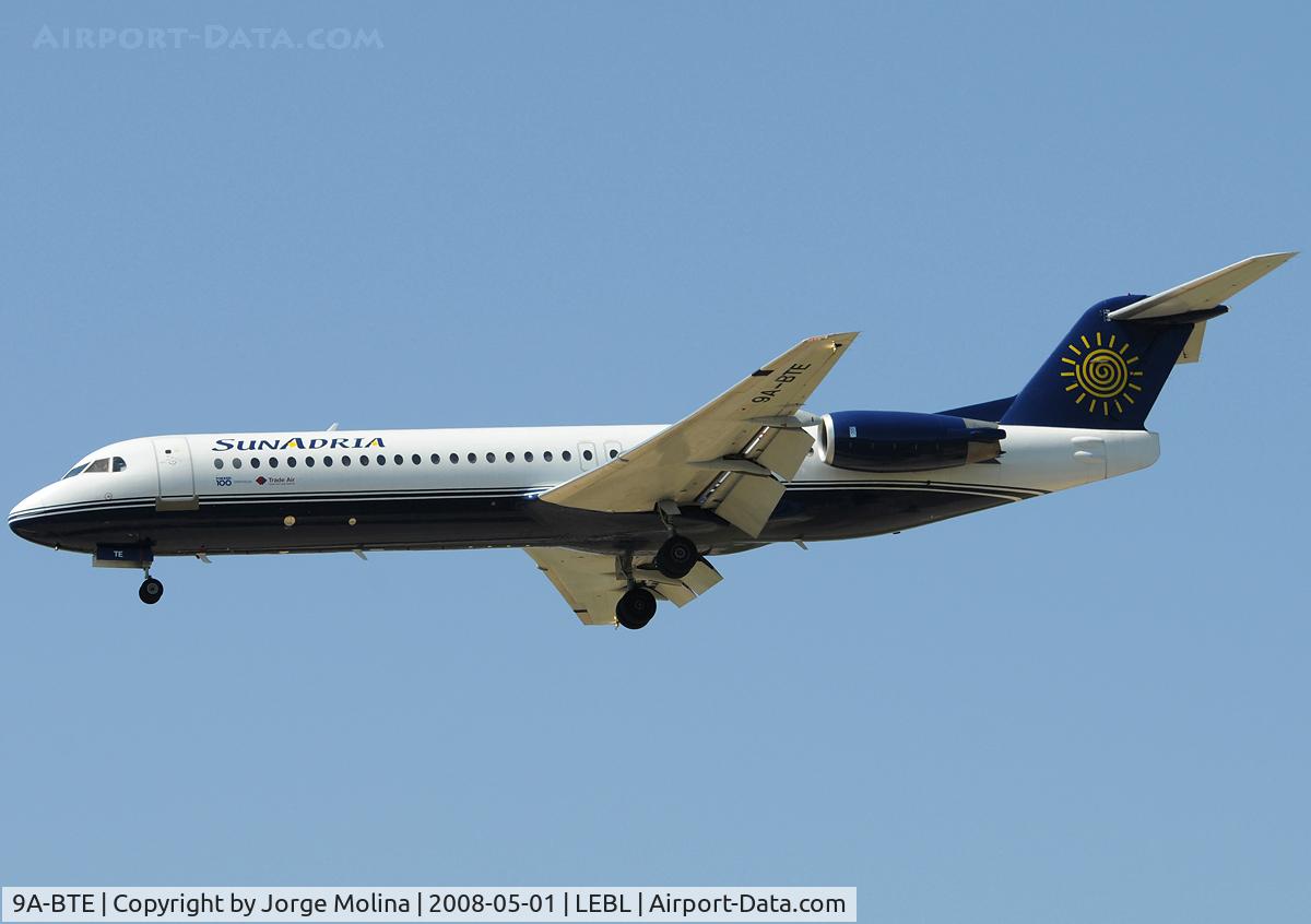 9A-BTE, 1992 Fokker 100 (F-28-0100) C/N 11416, Operated by Trade Air.