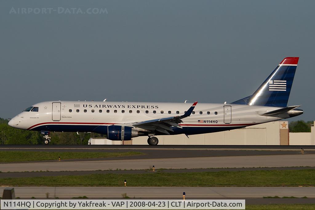 N114HQ, 2007 Embraer 175LR (ERJ-170-200LR) C/N 17000179, Republic Airlines Embraer 170 in US Airways Express colors