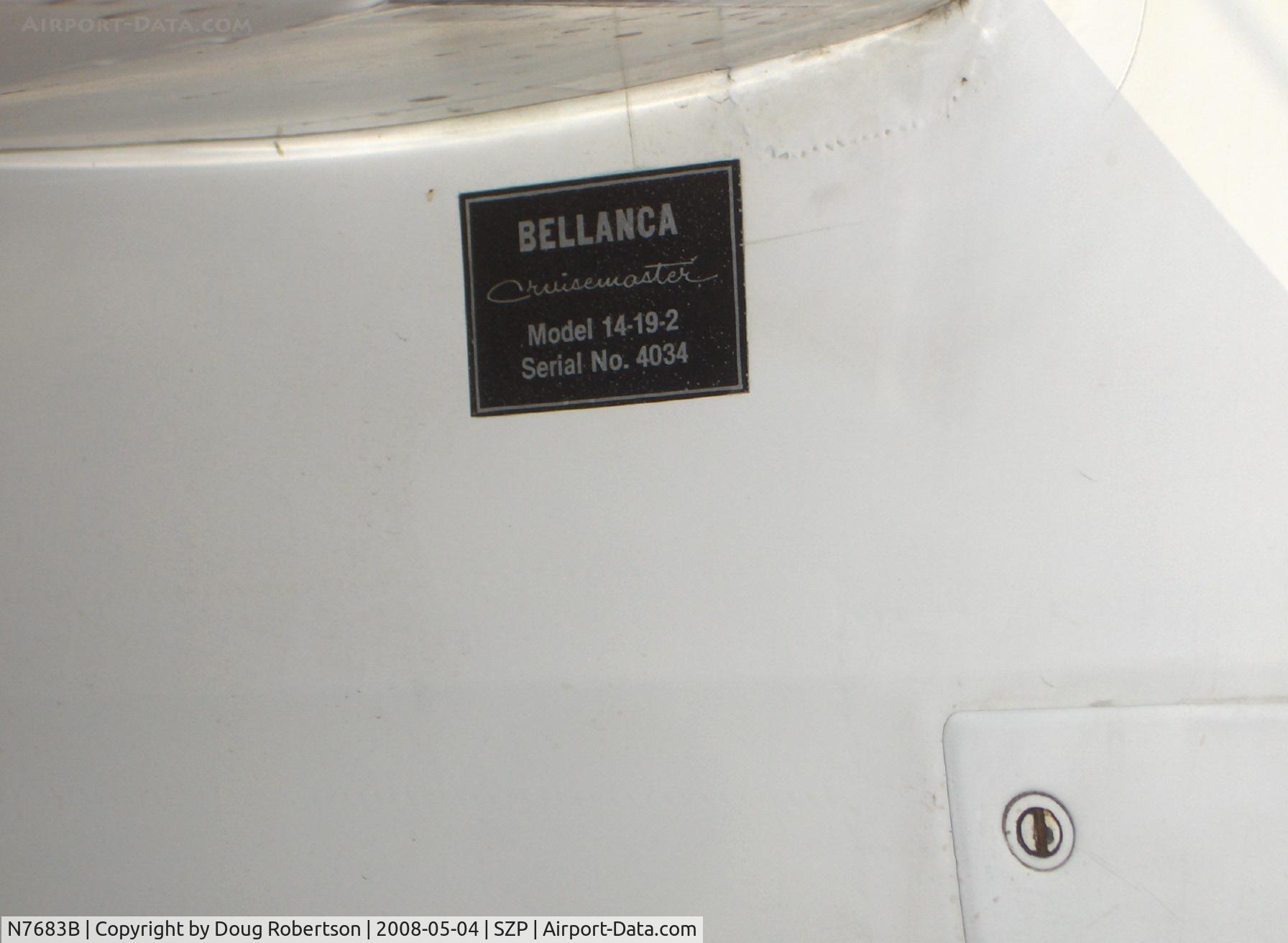 N7683B, 1957 Bellanca 14-19-2 Cruisair Senior C/N 4034, 1957 Bellanca 14-19-2 CRUISEMASTER, Continental O-470 upgrade, data plate