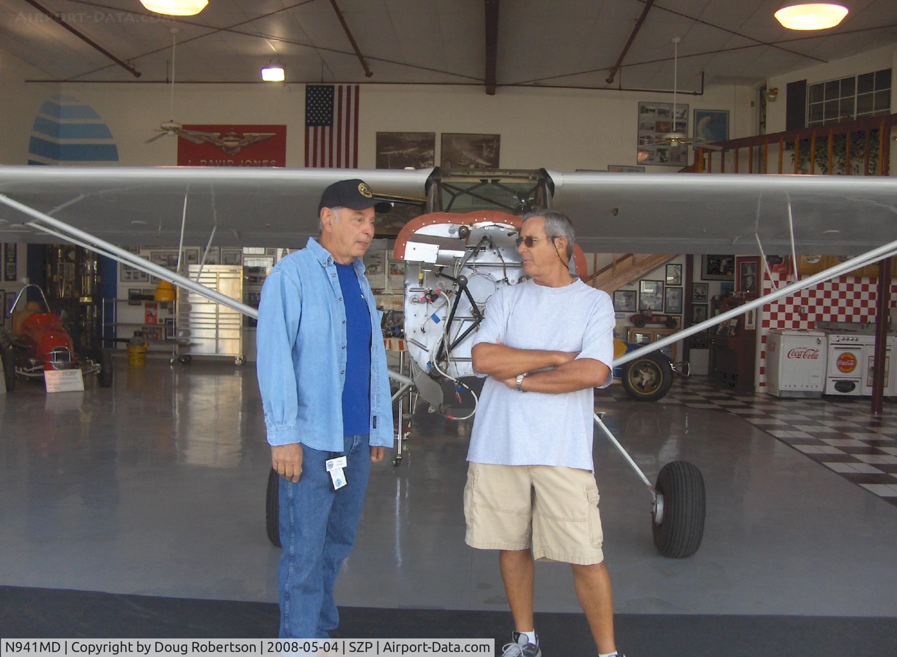 N941MD, 1996 American Champion 8GCBC Scout C/N 375-96, 1996 American Champion 8GCBC SCOUT, Lycoming O-360-E2C 180 Hp engine out for repair, friends Sy Botan and the late Ron Eyanson. RIP 2008-12-06.