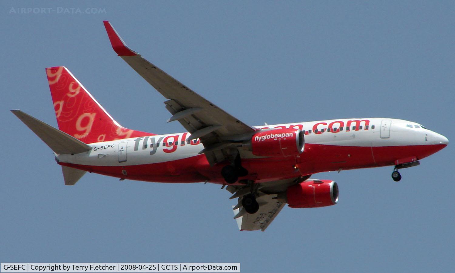 G-SEFC, 2007 Boeing 737-7Q8 C/N 30687, Globespan B737 on finals to Teneife South Runway 08