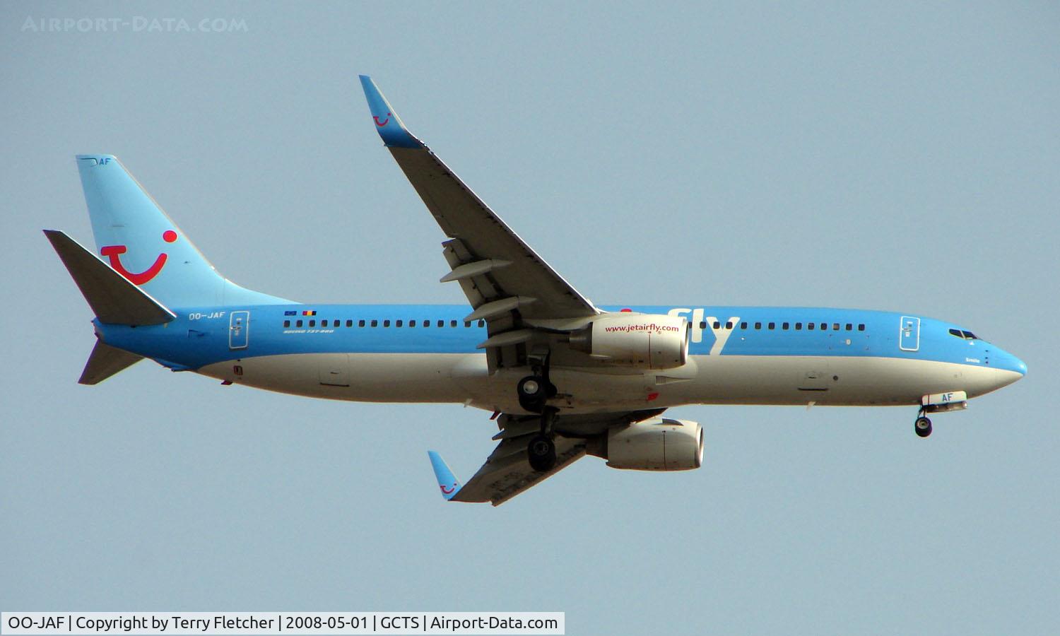 OO-JAF, 2007 Boeing 737-8K5 C/N 35133, TUI Belgium B737 on approach to Tenerife South