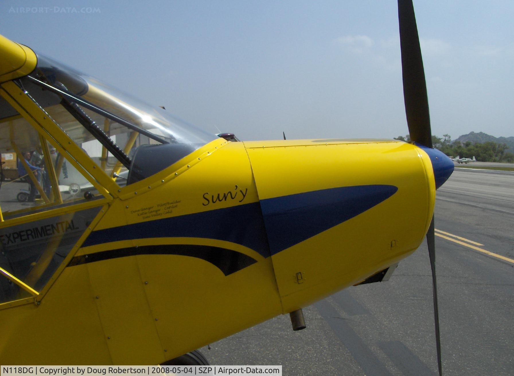 N118DG, 2008 Piper PA-18 Replica C/N 001, 2007 Ganzer XPA18, design looks like Piper PA-18, only one registered with FAA, Micro vortex generators, PA-11 cowl, Continental O-200 100 Hp