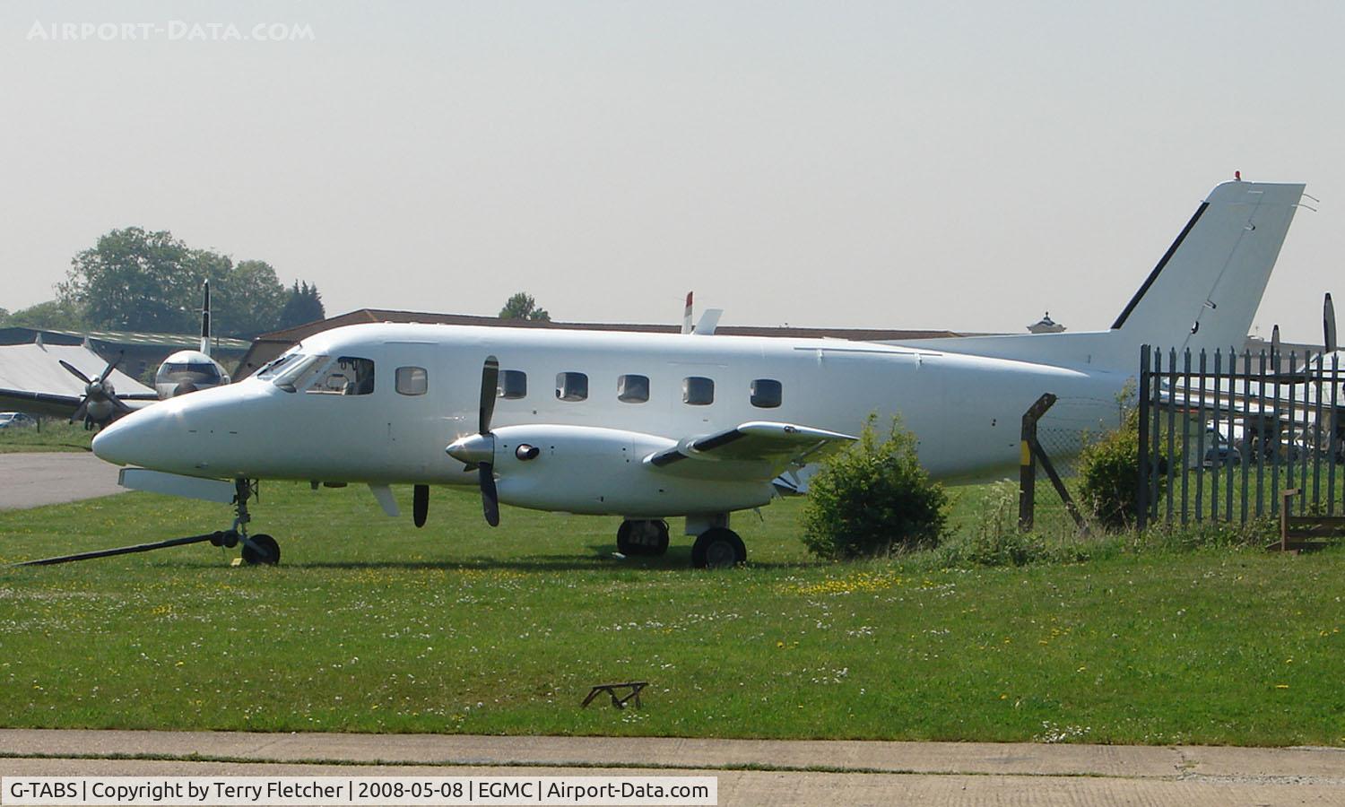 G-TABS, 1979 Embraer EMB-110P1 Bandeirante C/N 110.212, This aircraft now standson the north side of Southend airport in an all white scheme , minus any visible registration