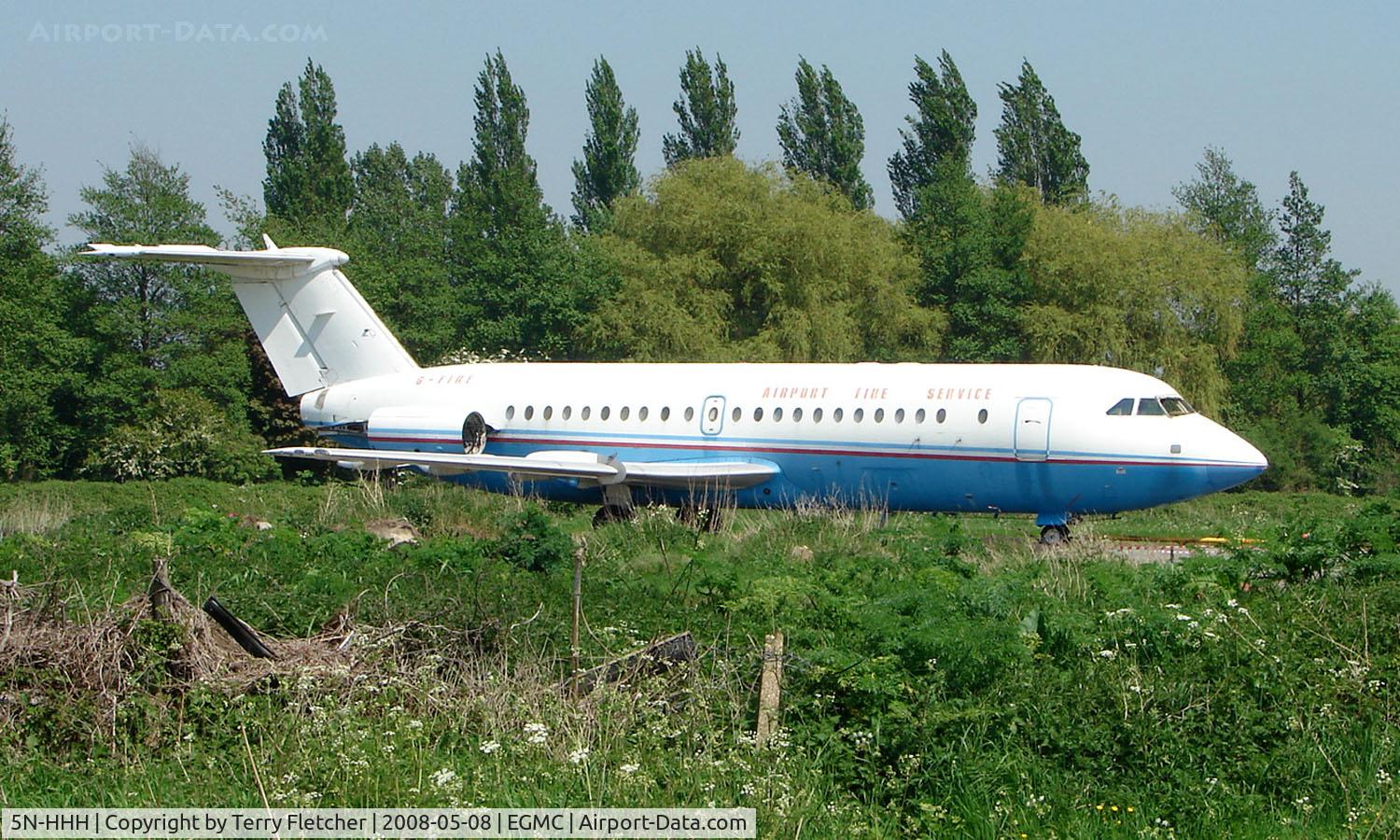 5N-HHH, 1966 BAC 111-401AK One-Eleven C/N BAC.064, This BAC is used as a Fire Trainer at Southend complete with the appropriate fake registration G-FIRE - the aircraft was first operated by American Airlines as N5024  between 1966-1978