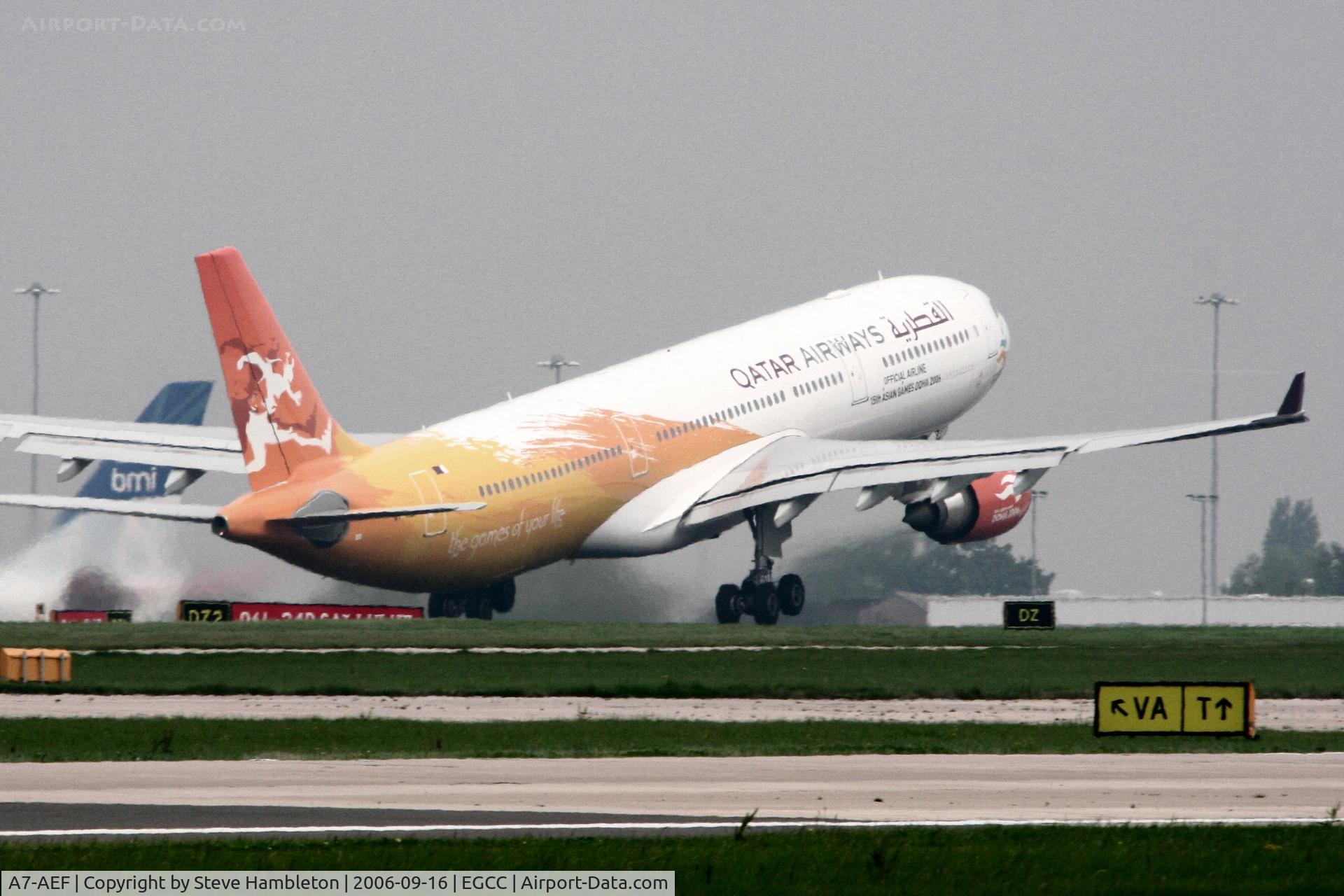 A7-AEF, 2006 Airbus A330-302 C/N 721, Departing Manchester on its flight to Doha