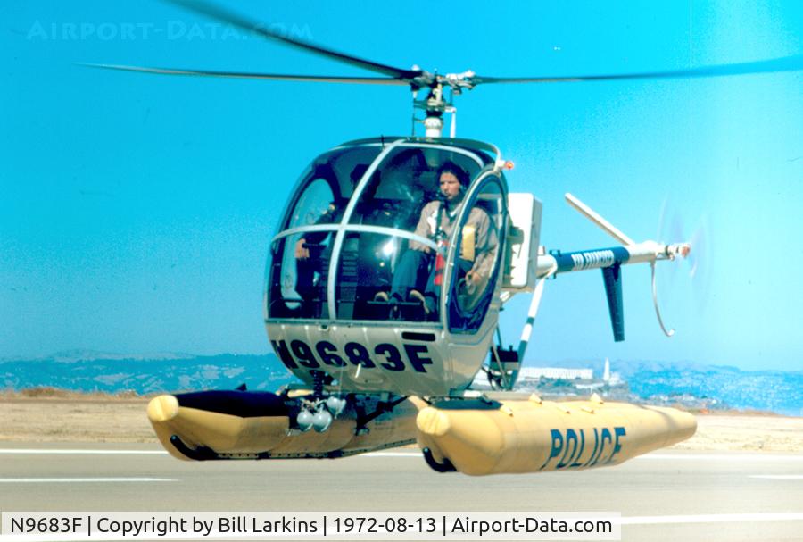 N9683F, 1971 Hughes 269C C/N 1010129, San Francisco Police Dept at Crissy Field in August 1972.