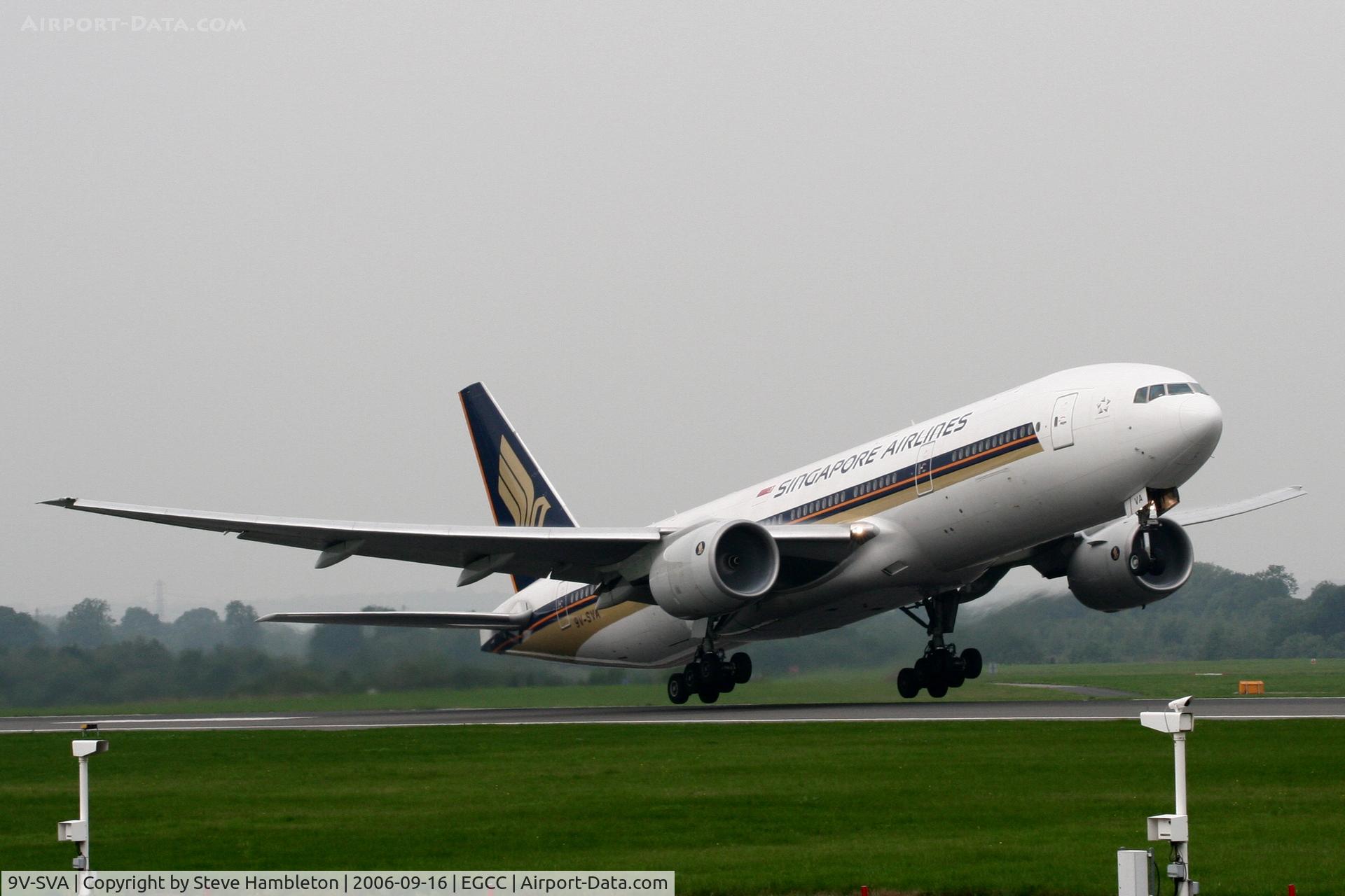 9V-SVA, 2001 Boeing 777-212/ER C/N 28524, Departing Manchester for Singapore