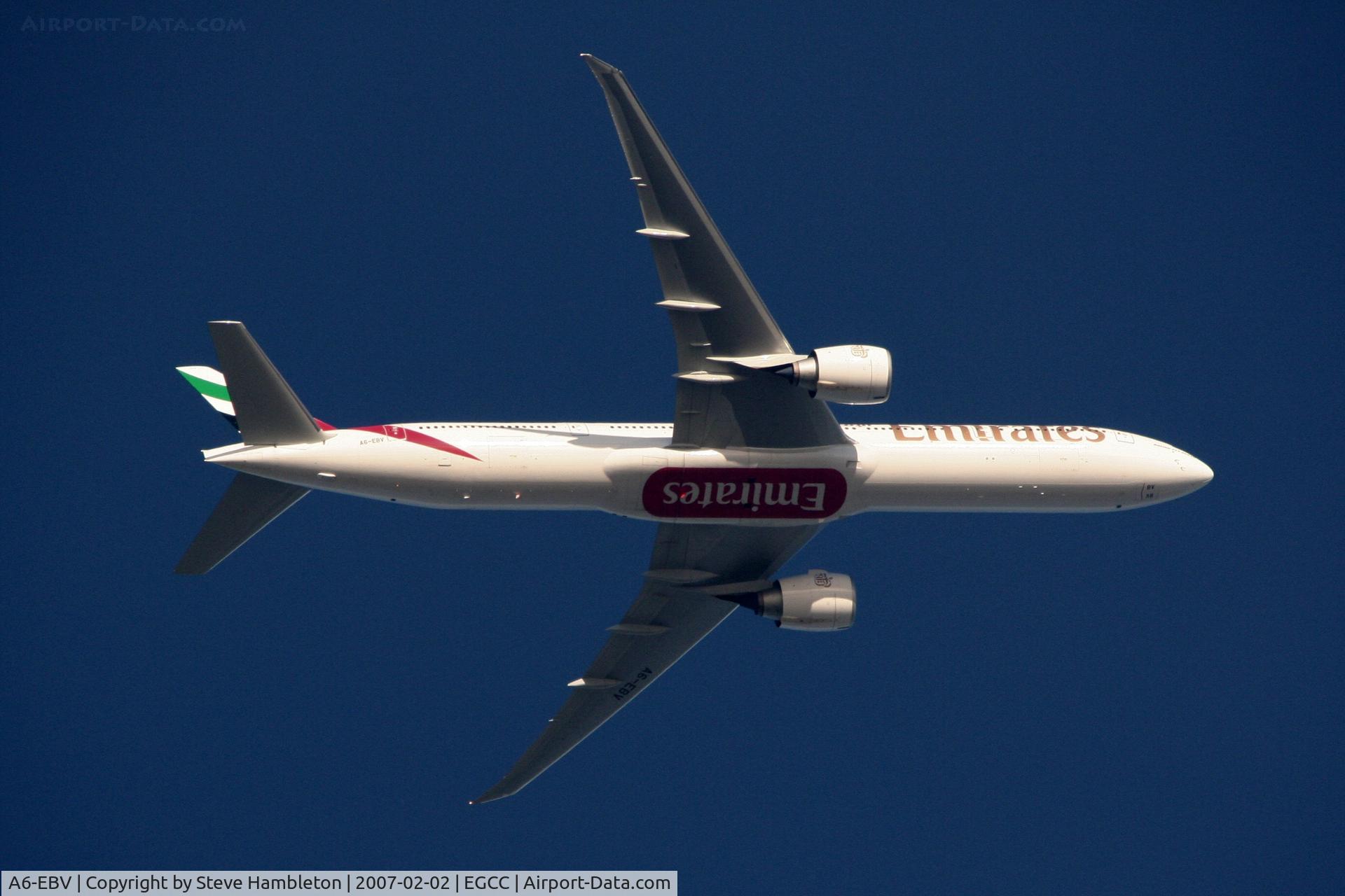 A6-EBV, 2006 Boeing 777-31H/ER C/N 32728, In the DAYNE hold waiting for clearance to begin approach at Manchester
