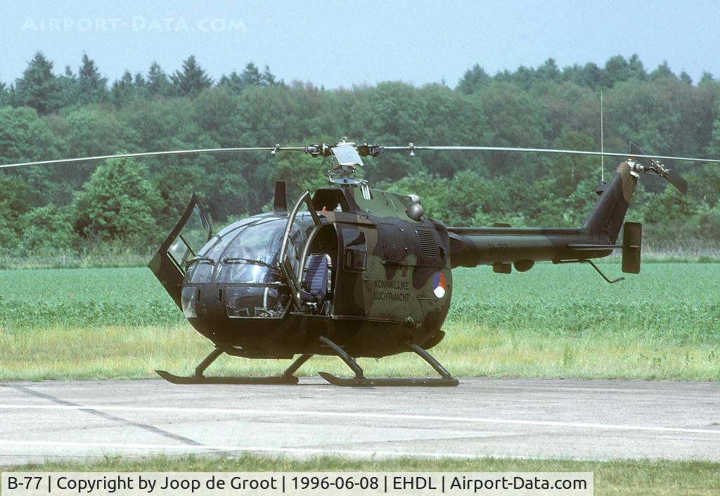B-77, MBB Bo-105CB C/N S-277, For the air display during the Air Mobile Brigade this Bo-105 was flown back from Soesterberg to its former home Deelen.