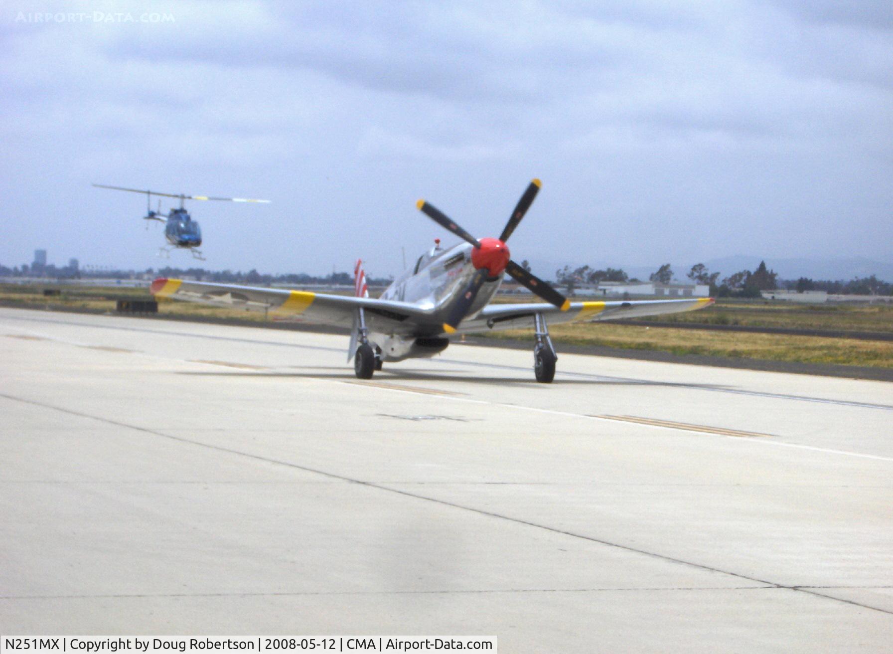 N251MX, 1943 North American P-51C-10 Mustang C/N 103-22730, 1943 North American TP-51C-10 MUSTANG as NL251MX 'Betty Jane', Packard LIBERTY/V-1650-3 1,380 Hp, modified for tandem dual control, Limited class, taxi after turn off Rwy 26 with N98AL in pursuit