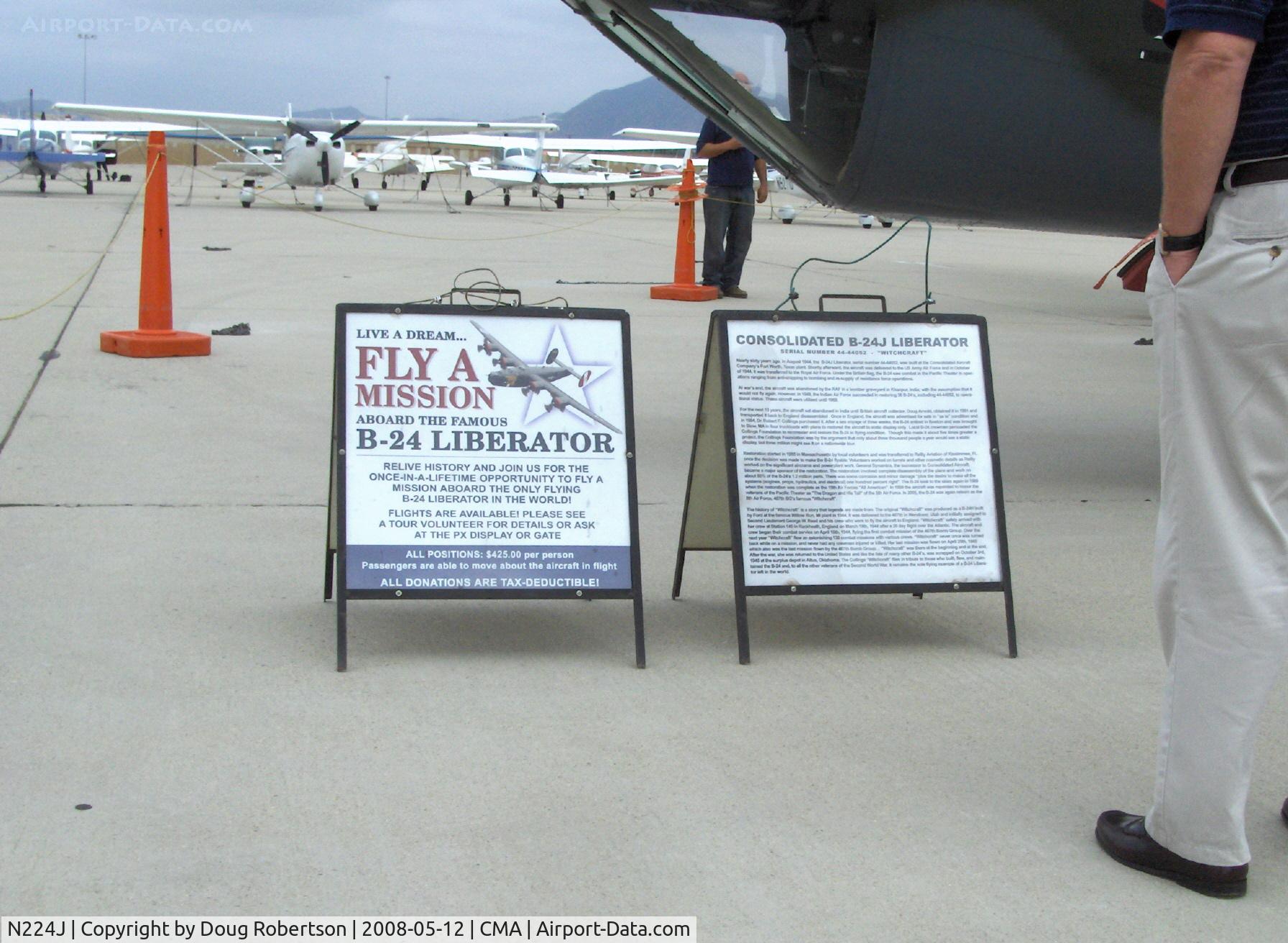 N224J, 1944 Consolidated B-24J-85-CF Liberator C/N 1347 (44-44052), 1944 Consolidated B-24J LIBERATOR 'Witchcraft', four turbocharged Pratt & Whitney R-1830-65 Twin Wasp 1,200 Hp each, Experimental/Exhibition class, aircraft data. Witchcraft is the very last B-24 flying!!!