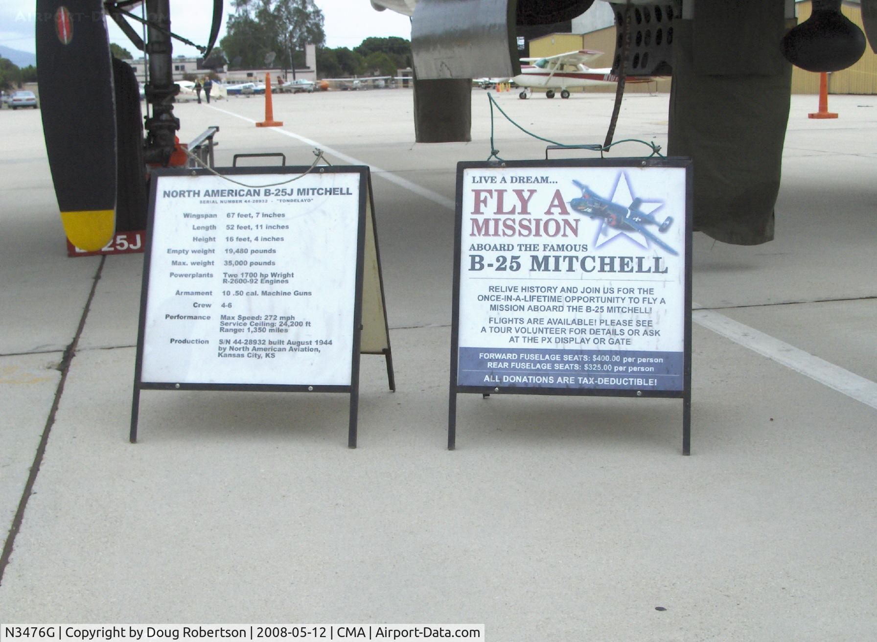 N3476G, 1944 North American B-25J Mitchell C/N 108-33257, 1944 North American B-25N MITCHELL 'Tondelayo', two Wright Cyclone R-2600s 1,700 Hp each, Limited class, aircraft data