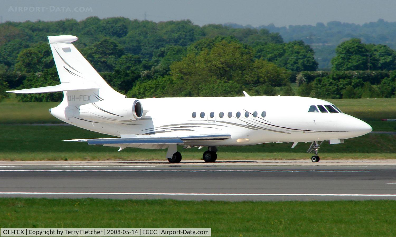 OH-FEX, Dassault Falcon 2000EX C/N 27, The UEFA Cup Final (Soccer) in Manchester UK attracted a number of Airliners and Bizjet visitors