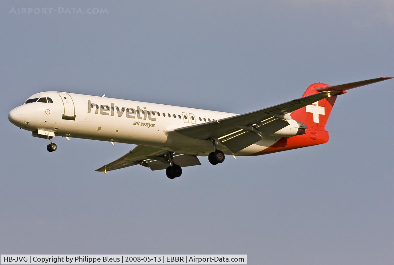 HB-JVG, 1993 Fokker 100 (F-28-0100) C/N 11478, New livery on short final rwy 02