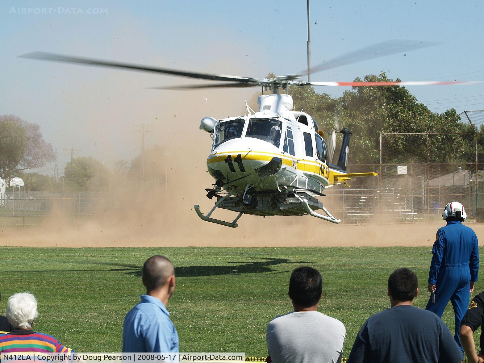 N412LA, 2005 Bell 412EP C/N 36392, LA County Copter 11 arrives at Fire Service Day in Pico Rivera