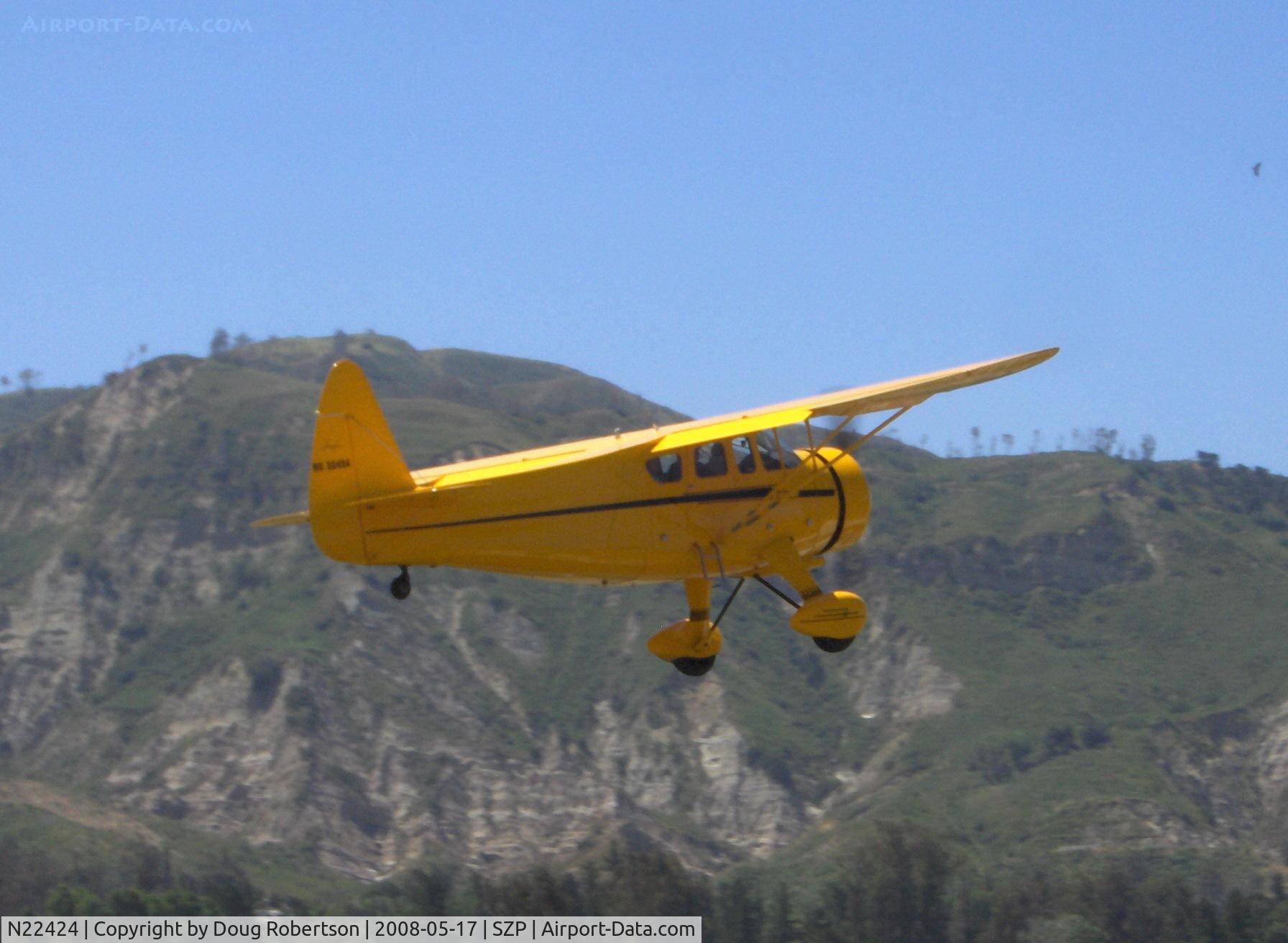 N22424, 1940 Howard Aircraft DGA-15P C/N 523, 1940 HOWARD DGA-15P, P&W R-985 Wasp Jr. 450 Hp, takeoff climb Rwy 22 to SBP for lunch