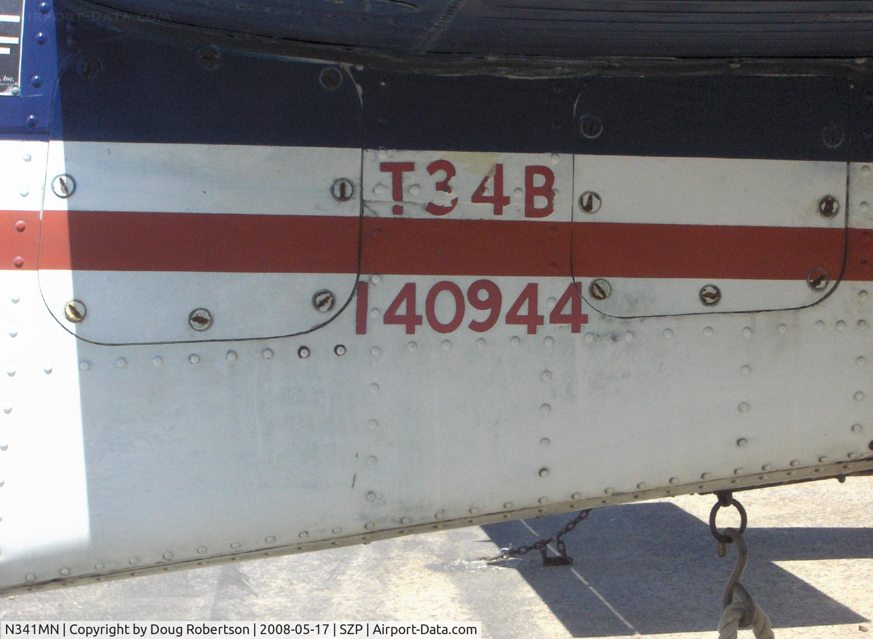 N341MN, 1956 Beech D-45 (T-34B) Mentor C/N BG-278, 1956 Beech D-45 as T34B MENTOR, Continental O-470-4 225 Hp, US Navy Model/Bureau Number