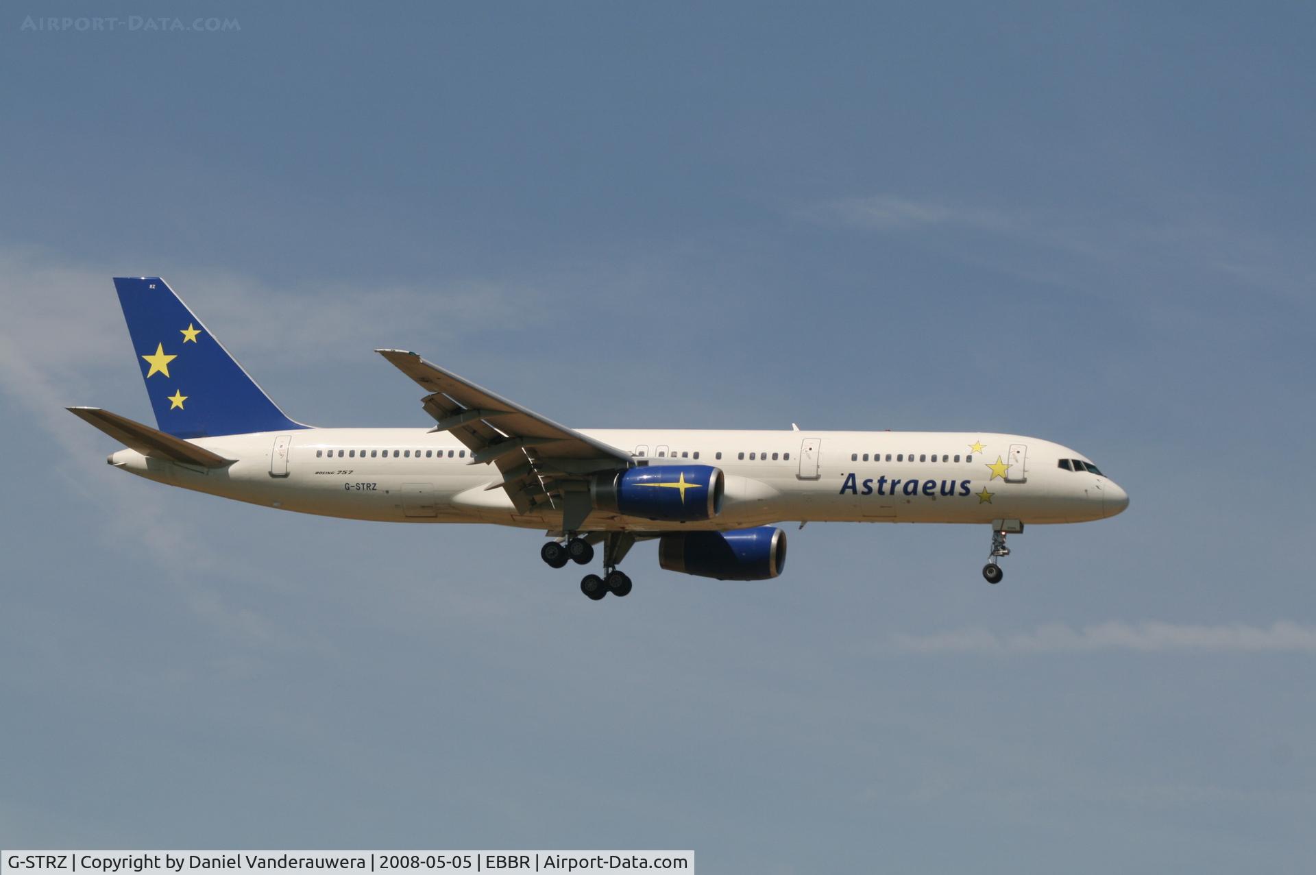 G-STRZ, 1997 Boeing 757-258 C/N 27622, flight JAF1358 is descending to rwy 02