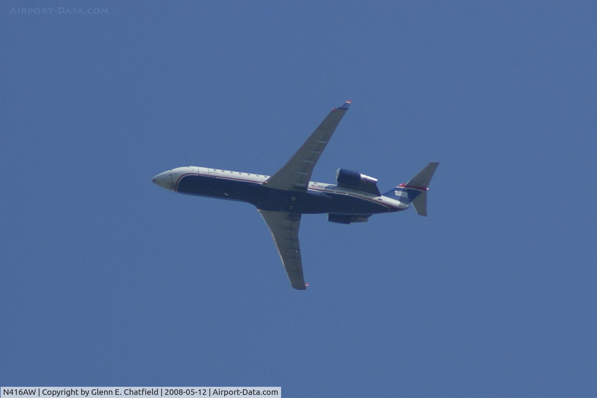 N416AW, 2002 Bombardier CRJ-200LR (CL-600-2B19) C/N 7603, Flying over Morton Arboretum on the way to ORD