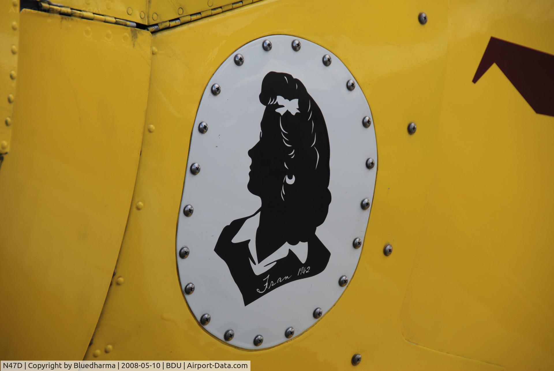 N47D, 1939 Beech D-17R C/N 289, Parked for display at Boulder's Open House 2008. Nose Art